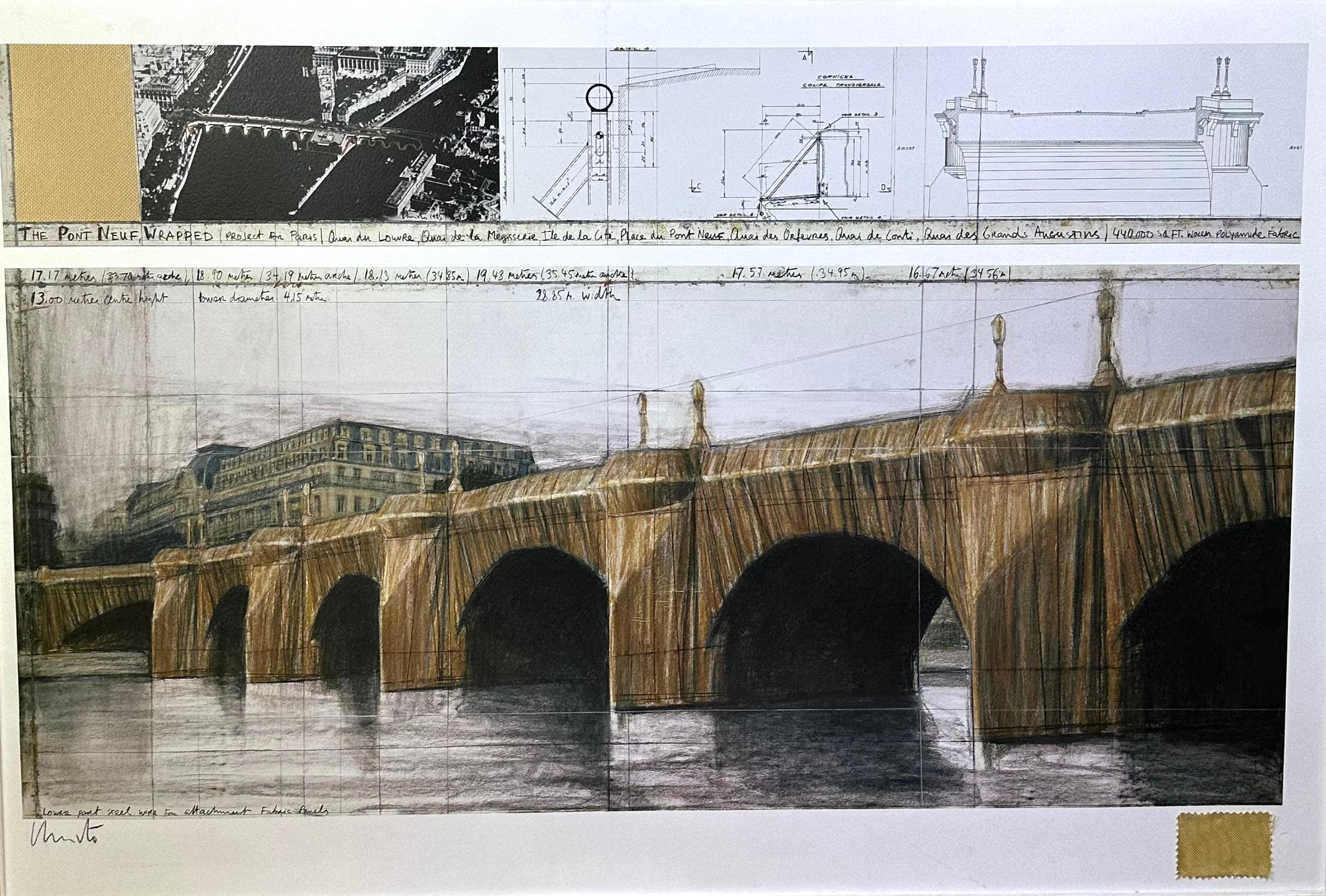 Christo The Pont Neuf Umwickelter Original-Stoff mit Mischtechnik-Leim, handsigniert (Französisch) im Angebot