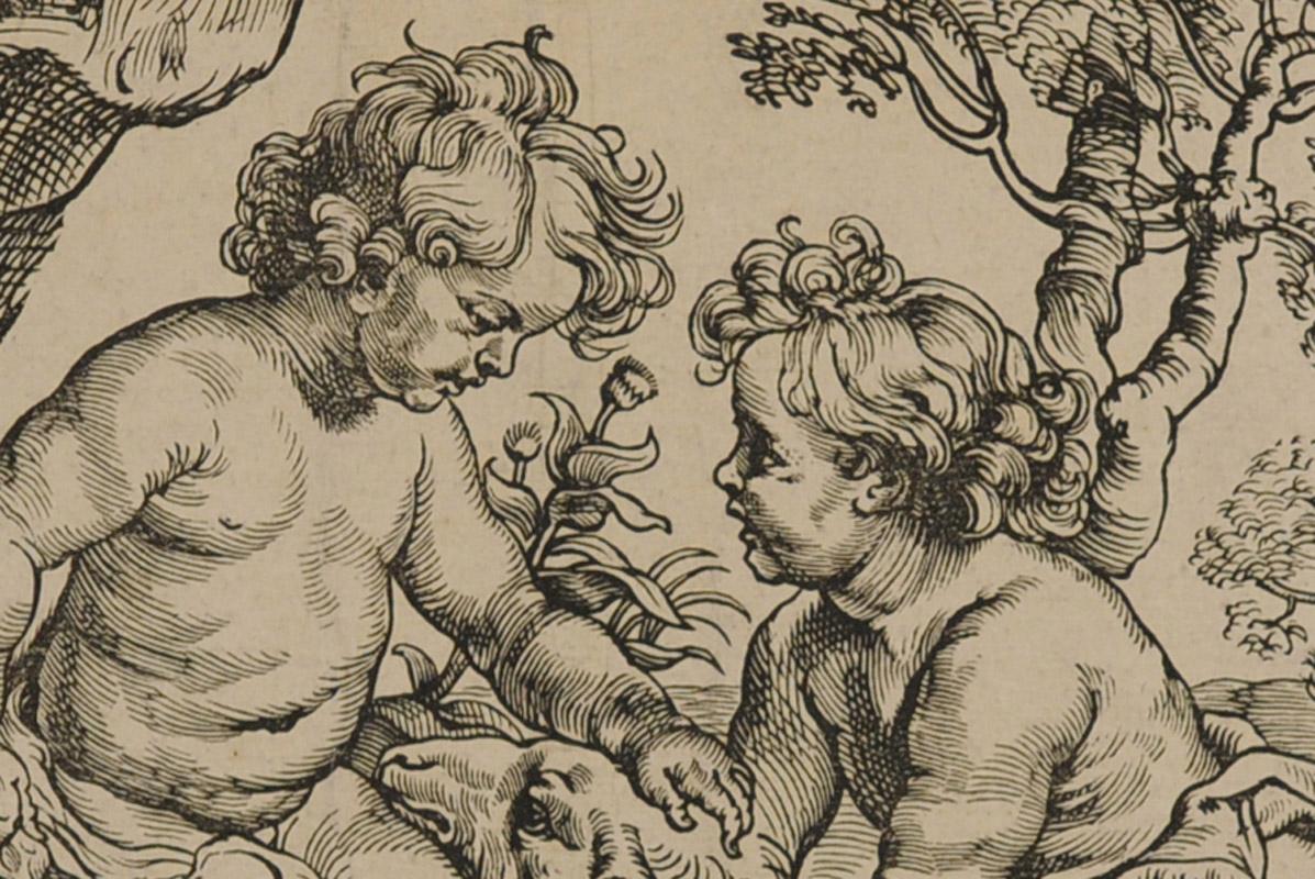 The Infant Christ and St. John Playing with the Lamb, after Peter Paul Rubens  - Print by Christoffel Jegher