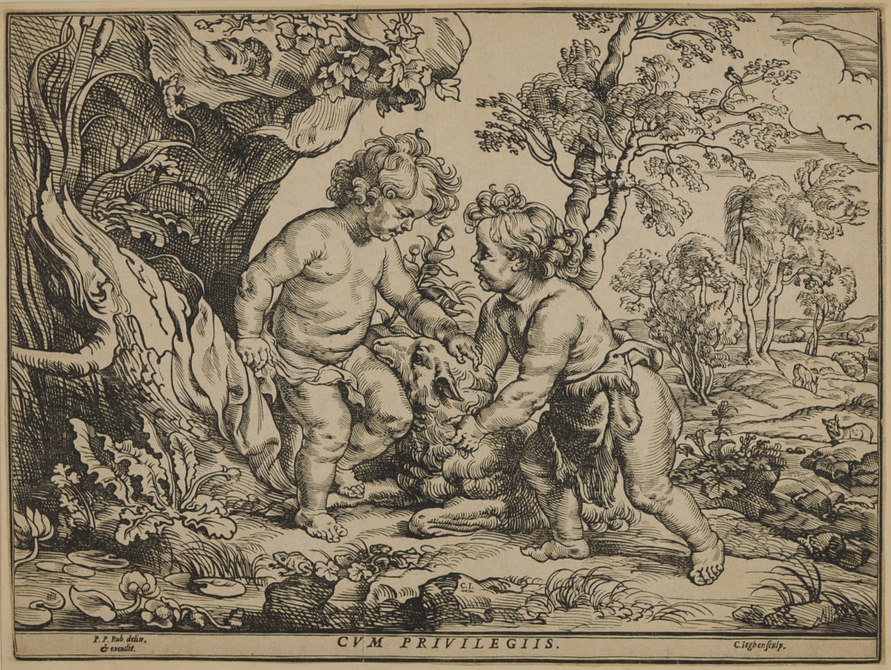 The Infant Christ and St. John Playing with the Lamb, after Peter Paul Rubens  - Print by Christoffel Jegher