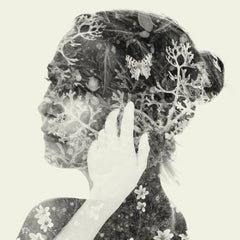 Collector - black and white portrait and nature multi exposure photograph