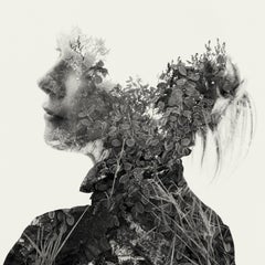 Frost and fog- black and white portrait and nature multi exposure photograph