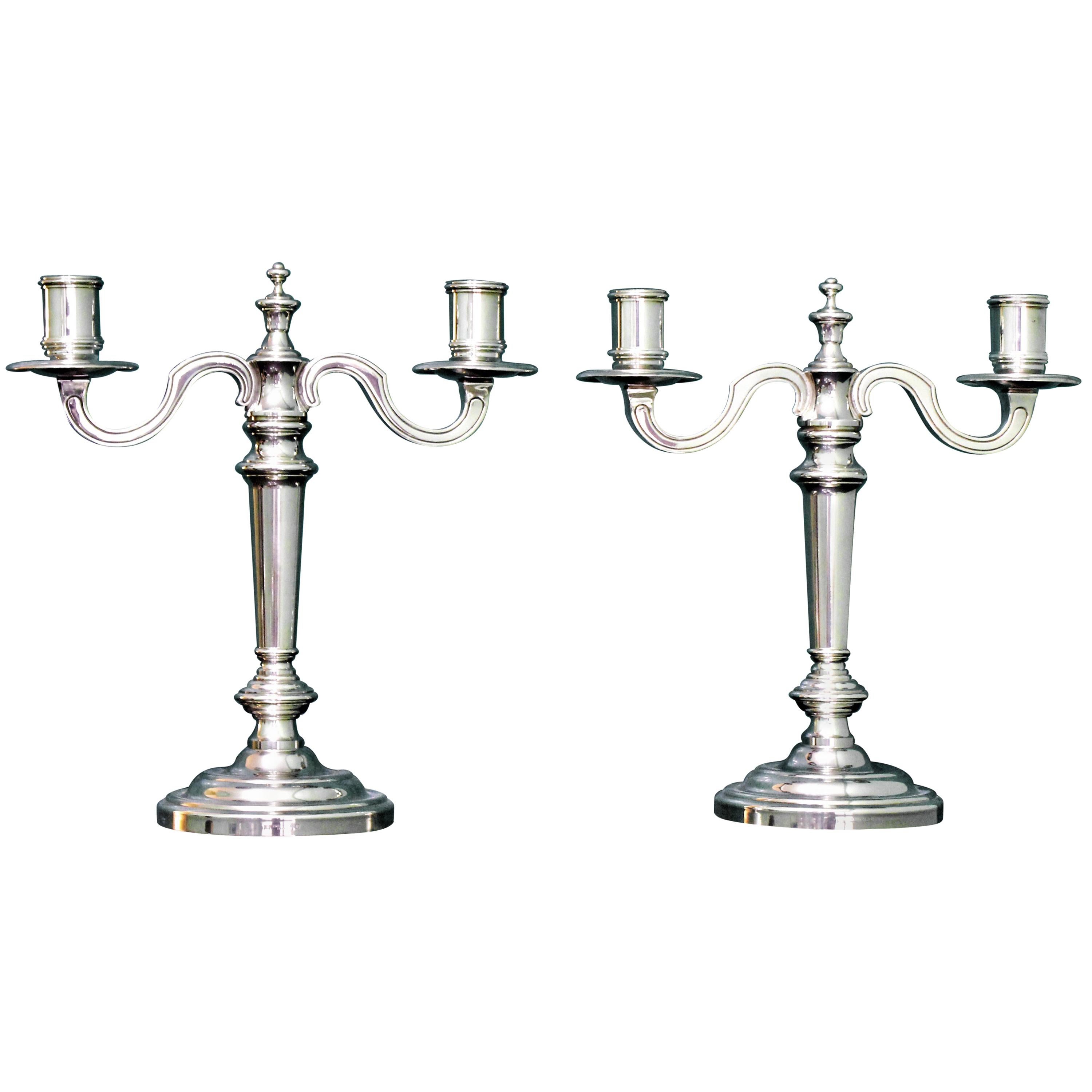 Christofle 20th Century French Silver Plated Pair of Candlesticks, 1970s For Sale