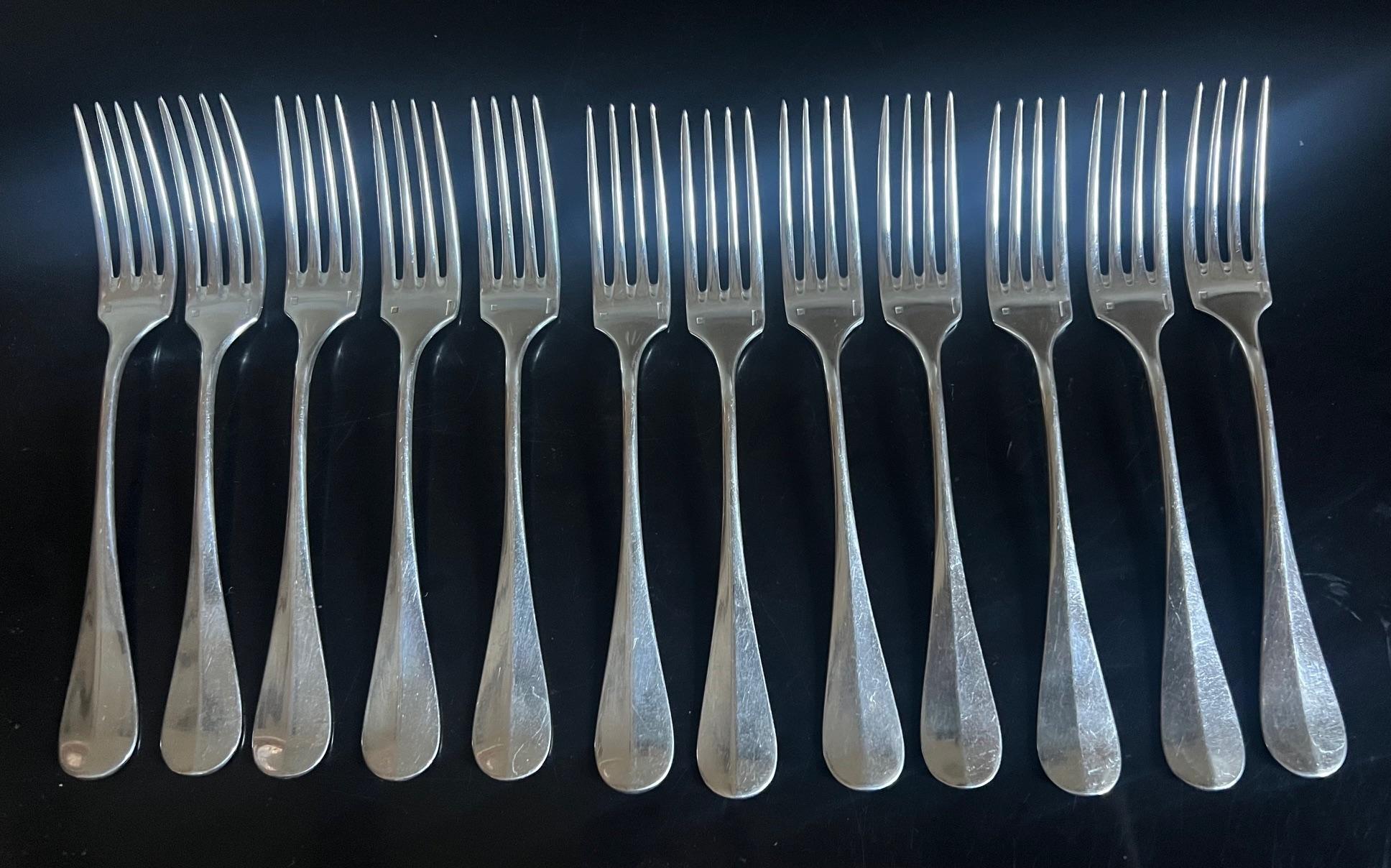 French Provincial Christofle French Silverplate 24 Piece Flatware Set in Baguette Pattern For Sale