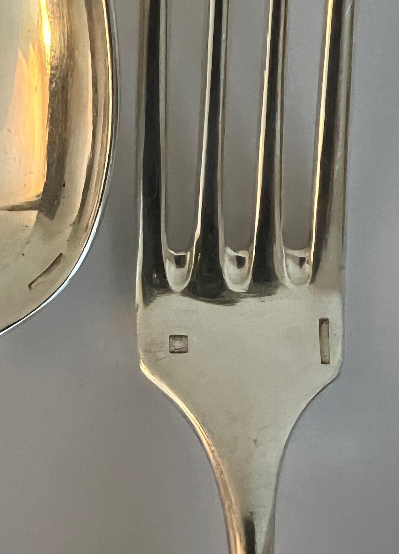 Cast Christofle French Silverplate 24 Piece Flatware Set in Baguette Pattern For Sale