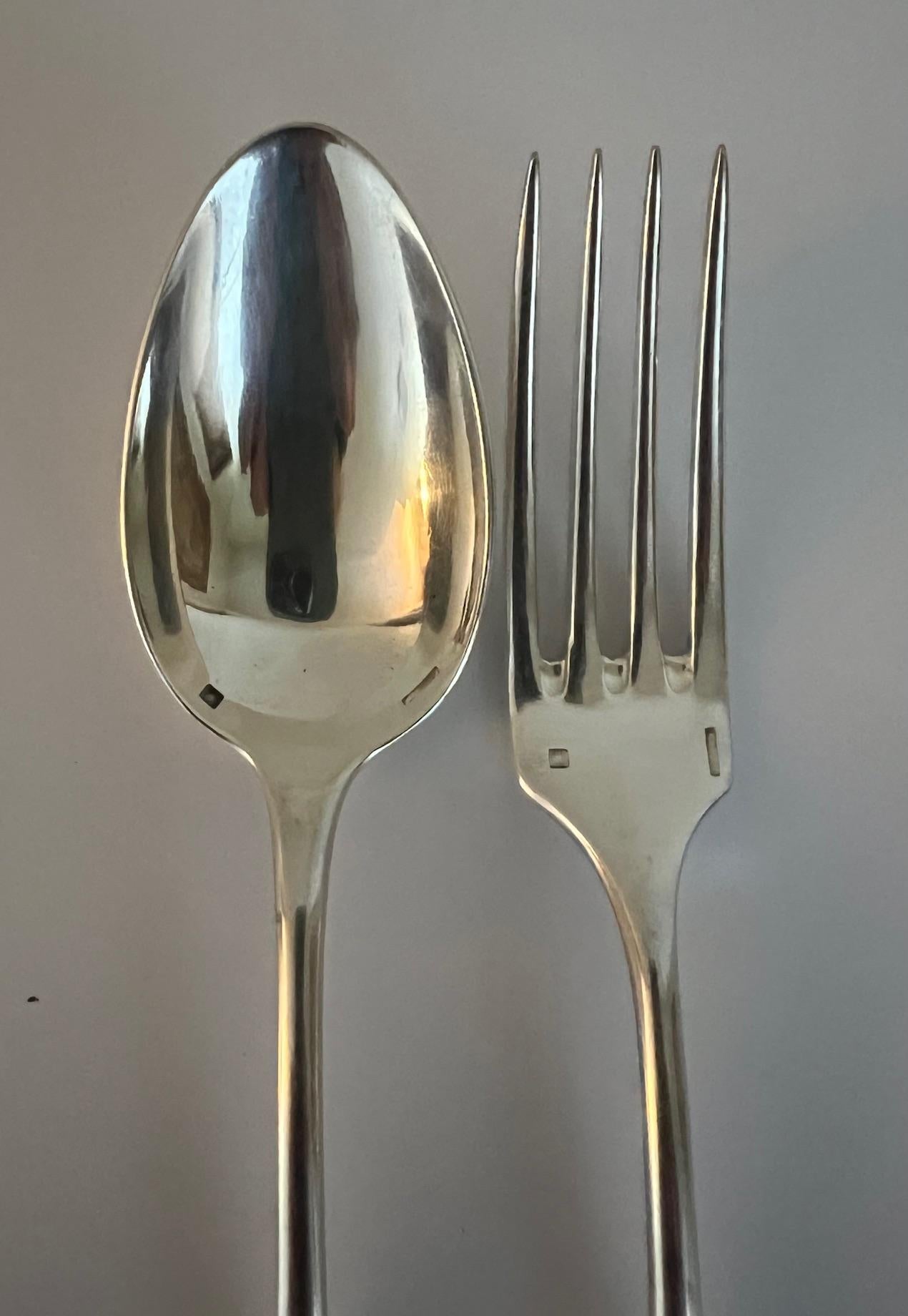 Christofle French Silverplate 24 Piece Flatware Set in Baguette Pattern In Good Condition For Sale In Ross, CA