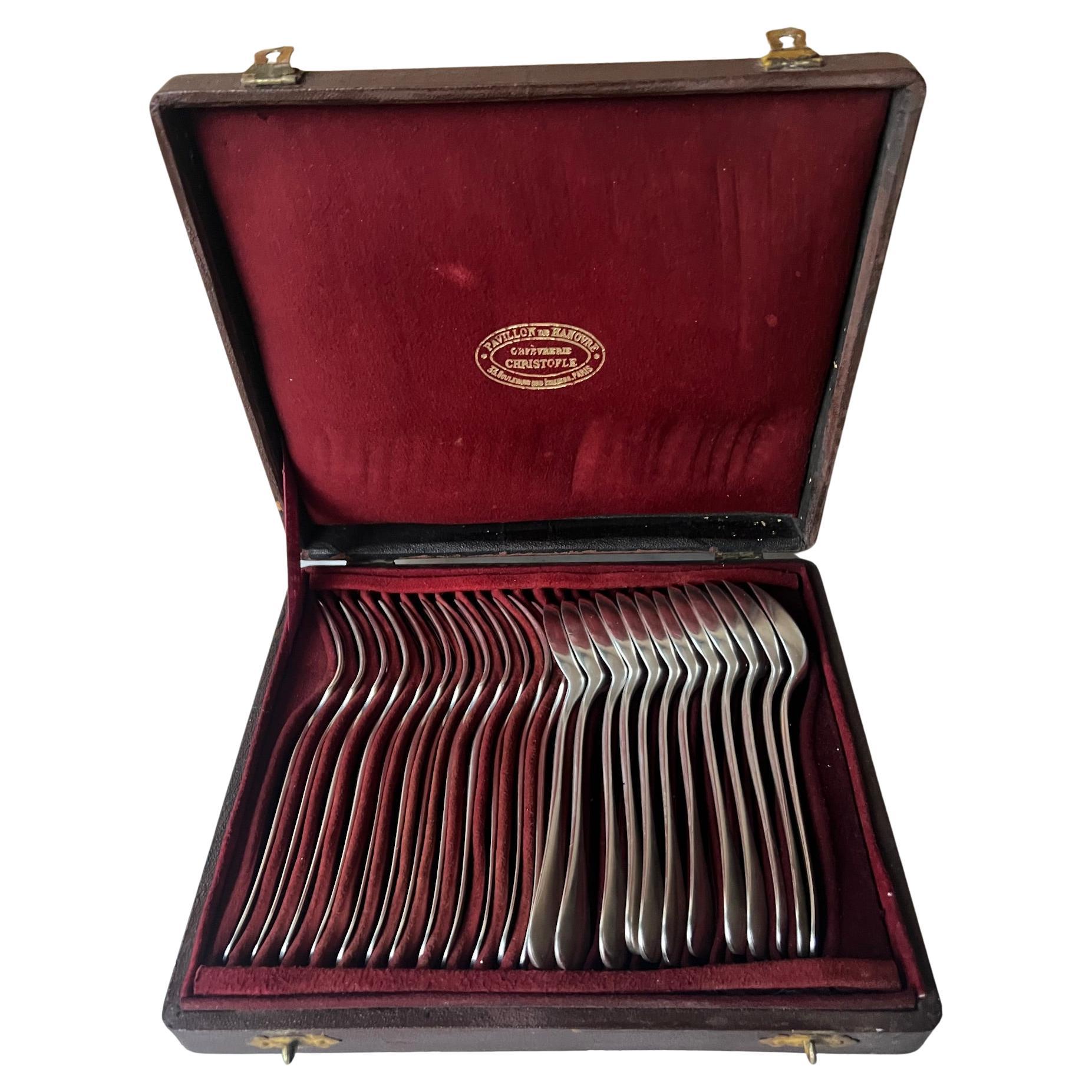 Christofle Set di posate in silverplate francese da 24 pezzi con motivo Baguette