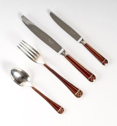 Christofle 24 Pieces Talisman Fork Knife Spoon Silver Plated and Chinese Lacquer