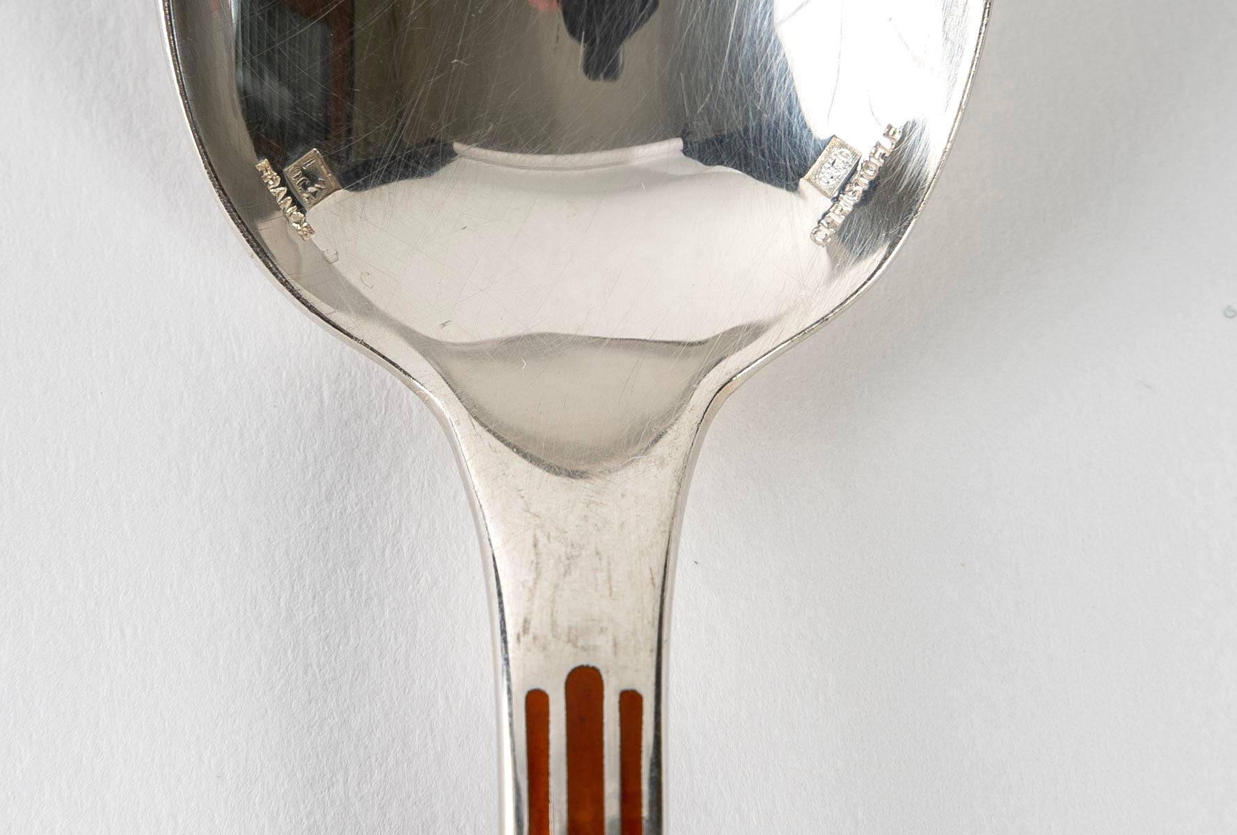 Christofle 24 Pieces Talisman Fork Knife Spoon Silver Plated and Chinese Lacquer In Fair Condition In Boulogne Billancourt, FR