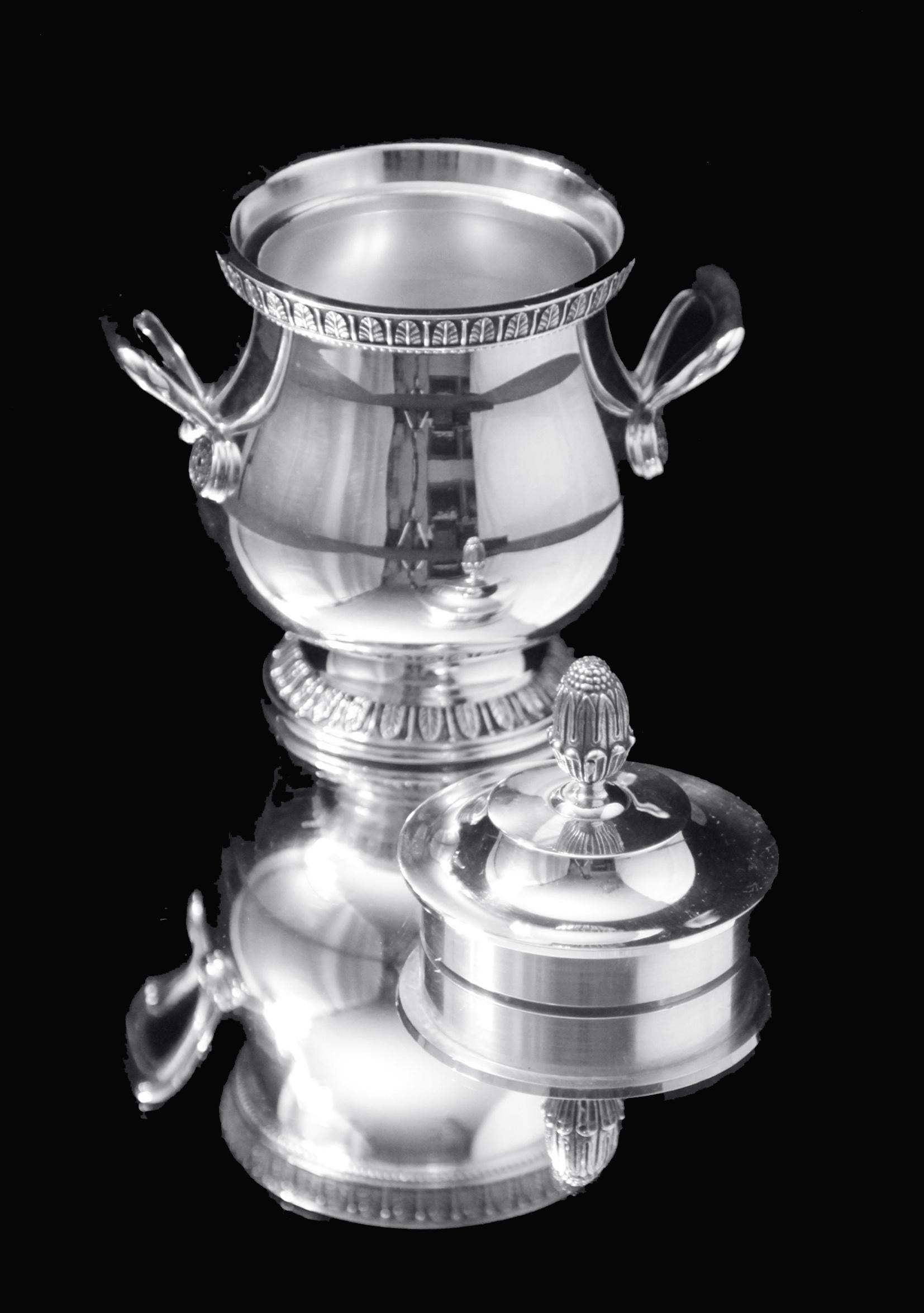 Christofle - 4pc. French Antique Louis XVI Silver Plate Tea Set + Tray, MINT ! For Sale 6