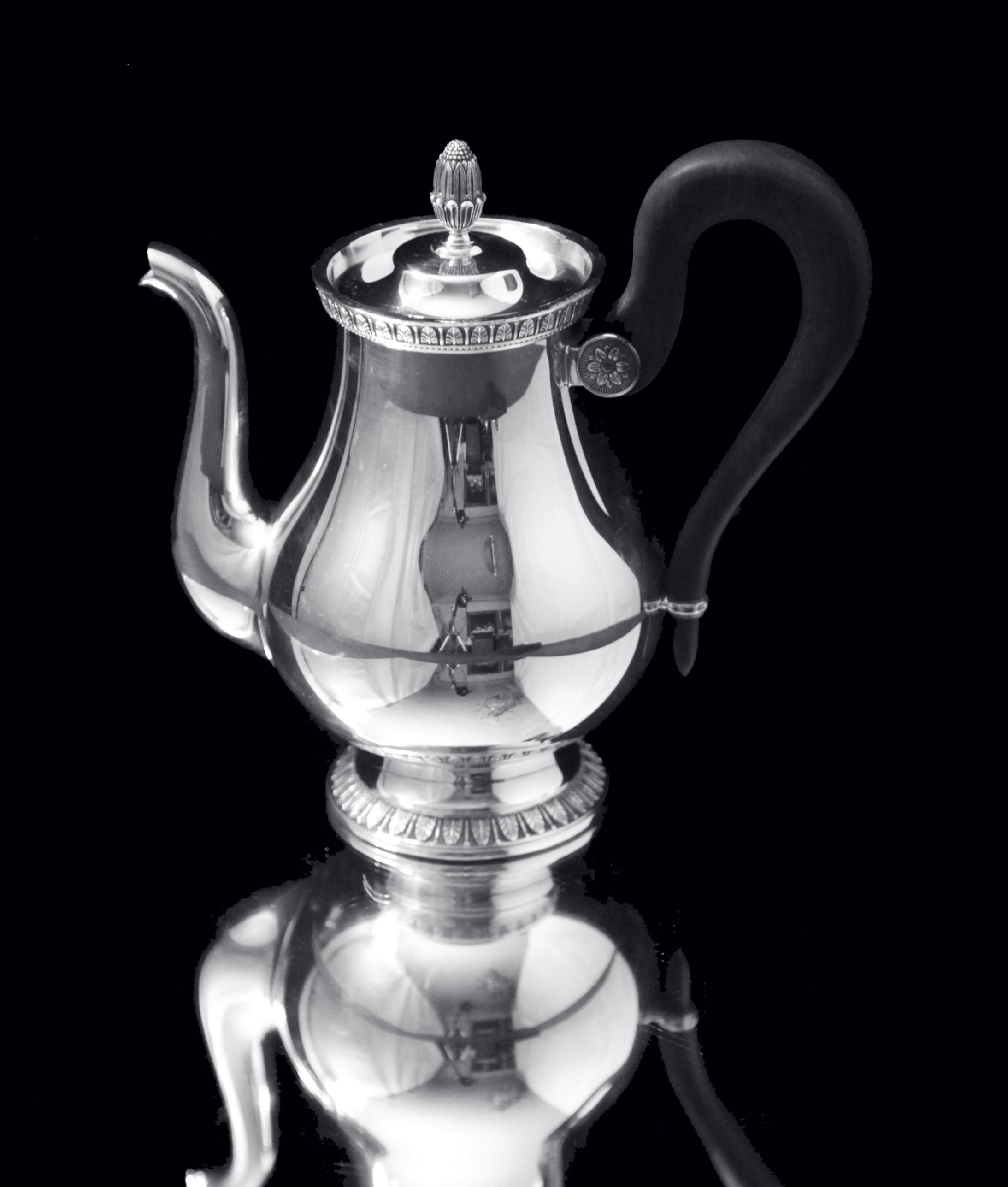 Christofle - 4pc. French Antique Louis XVI Silver Plate Tea Set + Tray, MINT ! For Sale 7