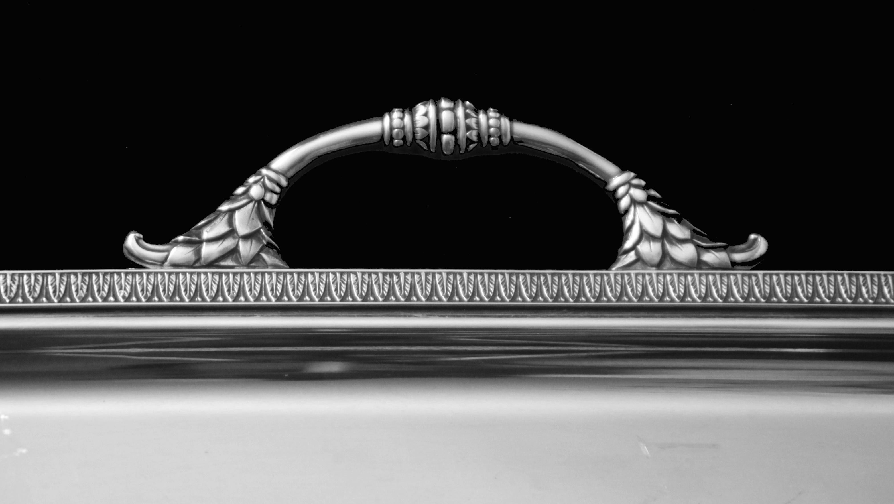 Christofle - 4pc. French Antique Louis XVI Silver Plate Tea Set + Tray, MINT ! For Sale 13