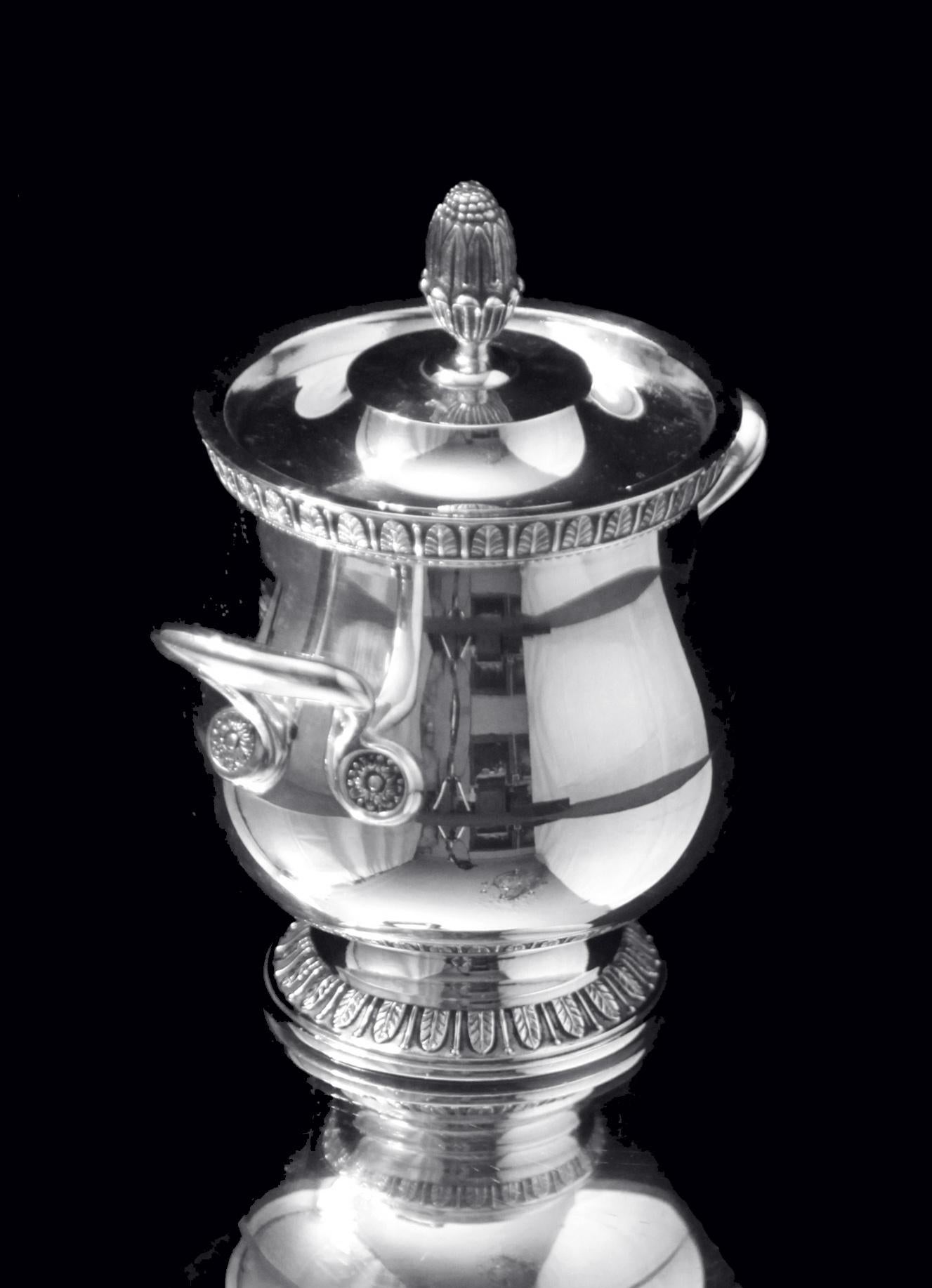 Christofle - 4pc. French Antique Louis XVI Silver Plate Tea Set + Tray, MINT ! For Sale 5