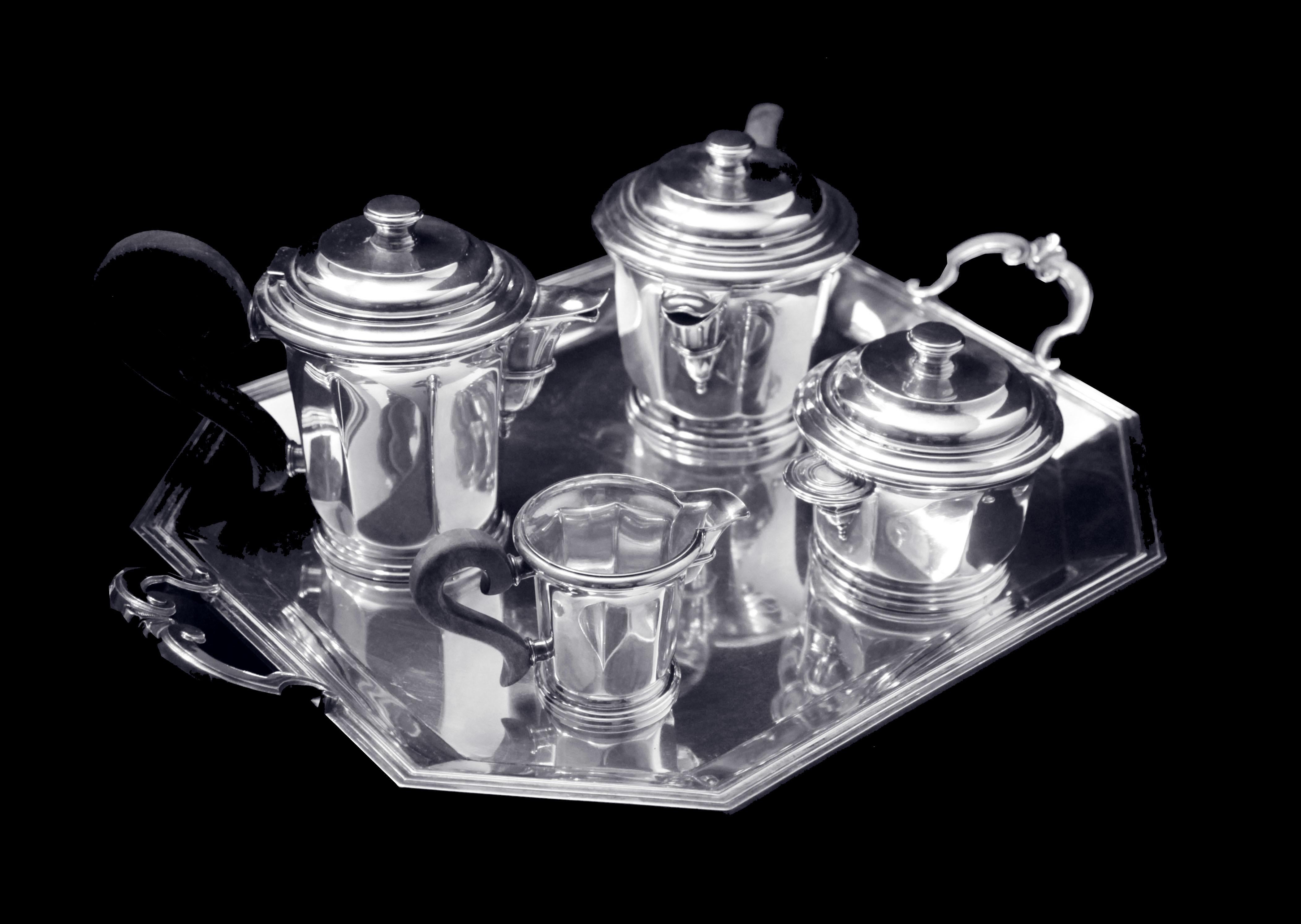 Christofle - 5 piezas ¡Juego de té original francés Art Déco de plata de ley, años 20 ! Art Decó en venta