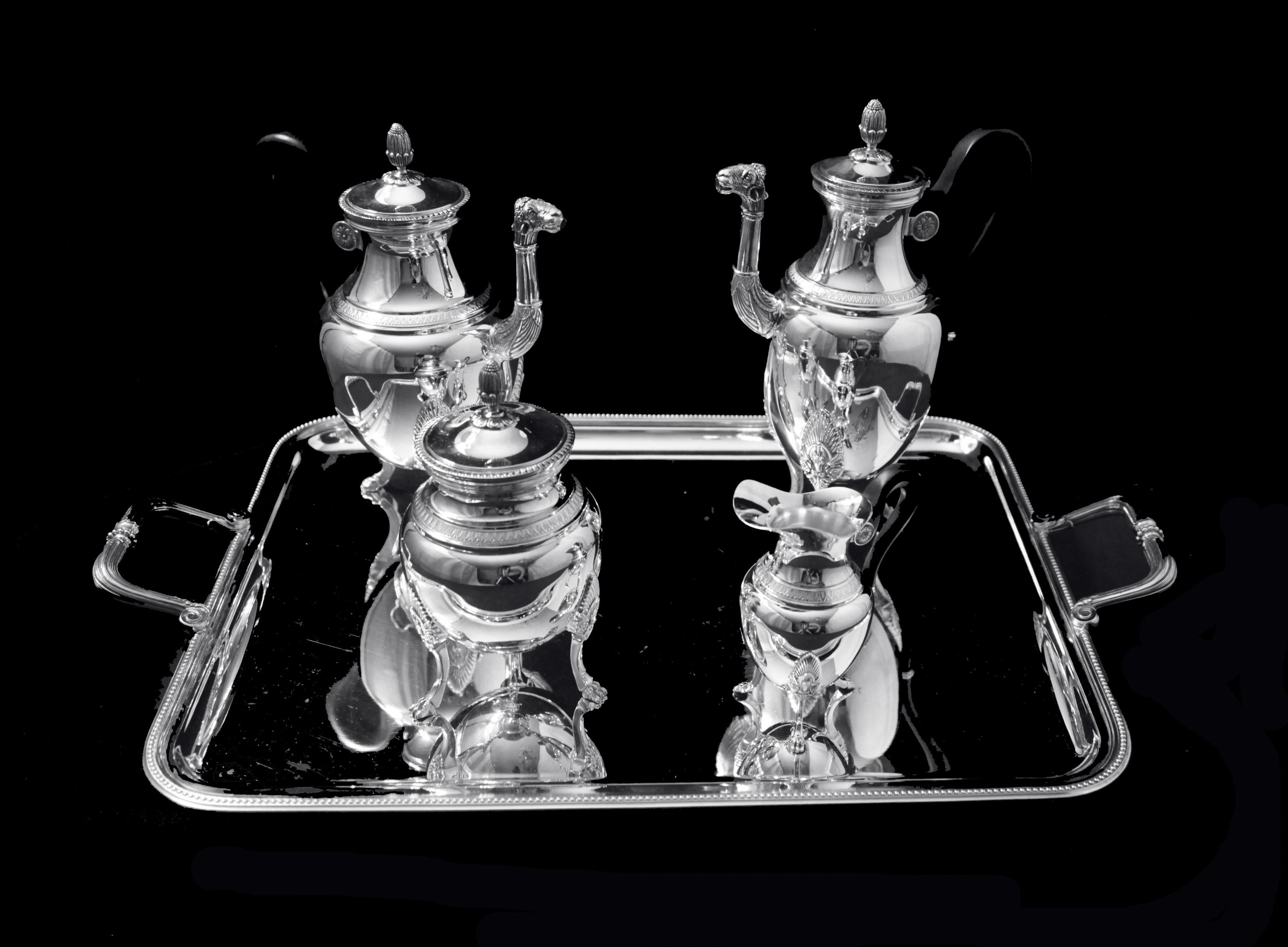 Napoleon III Christofle, 5pc. Silver Plate Empire Style Tea Set with Tray - Museum Quality ! For Sale