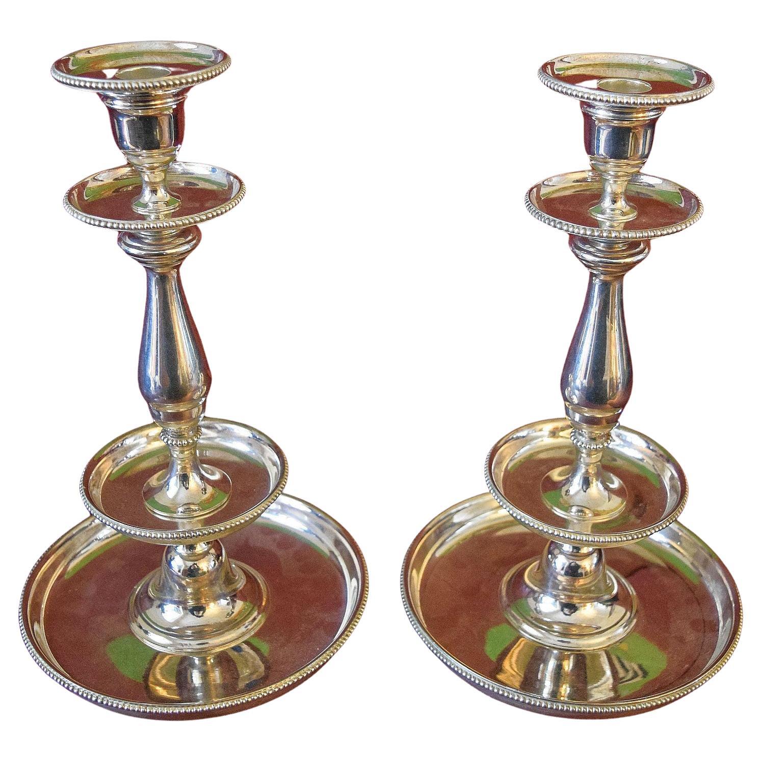 Christofle  A very fine and attractive pair of Antique candle sticks.Silverplate For Sale