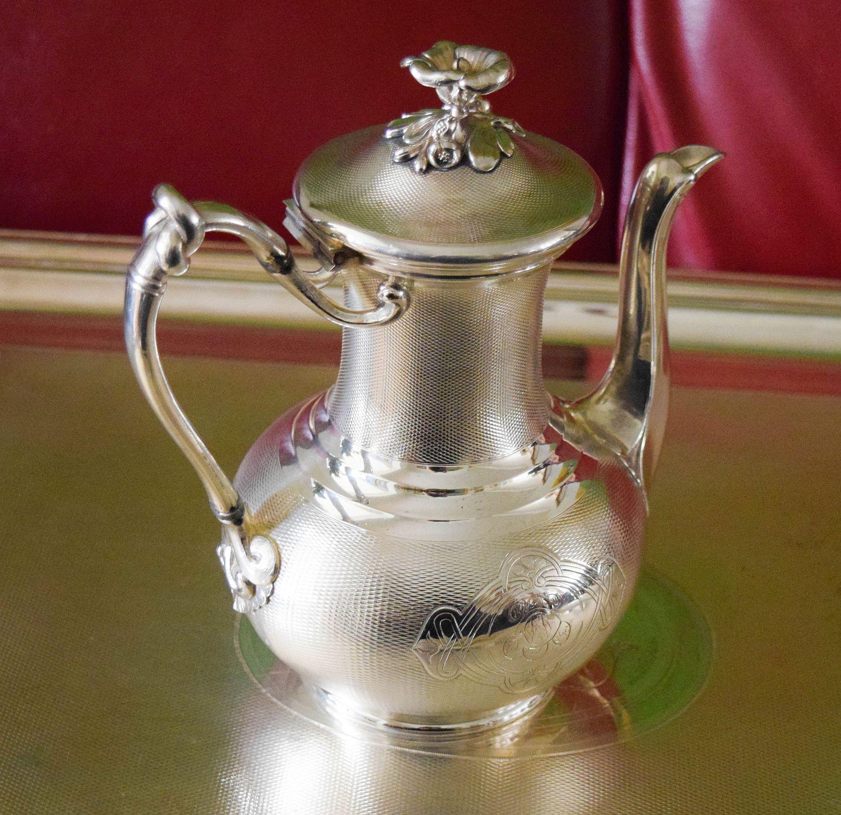 Christofle Antique 19th Century Guilloche 1890's Grand Tea set.Rare beauty For Sale 6
