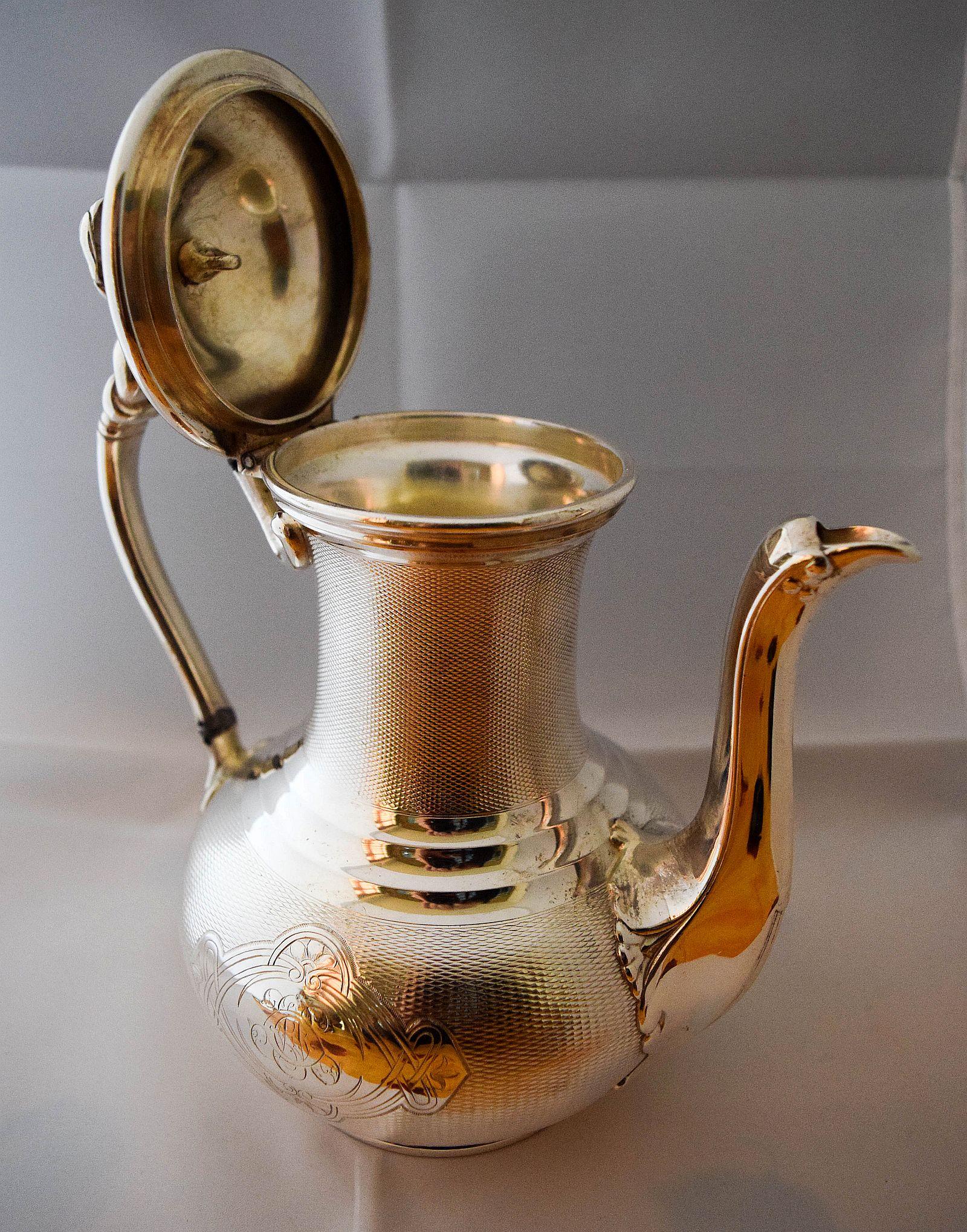 Christofle Antique 19th Century Guilloche 1890's Grand Tea set.Rare beauty For Sale 7