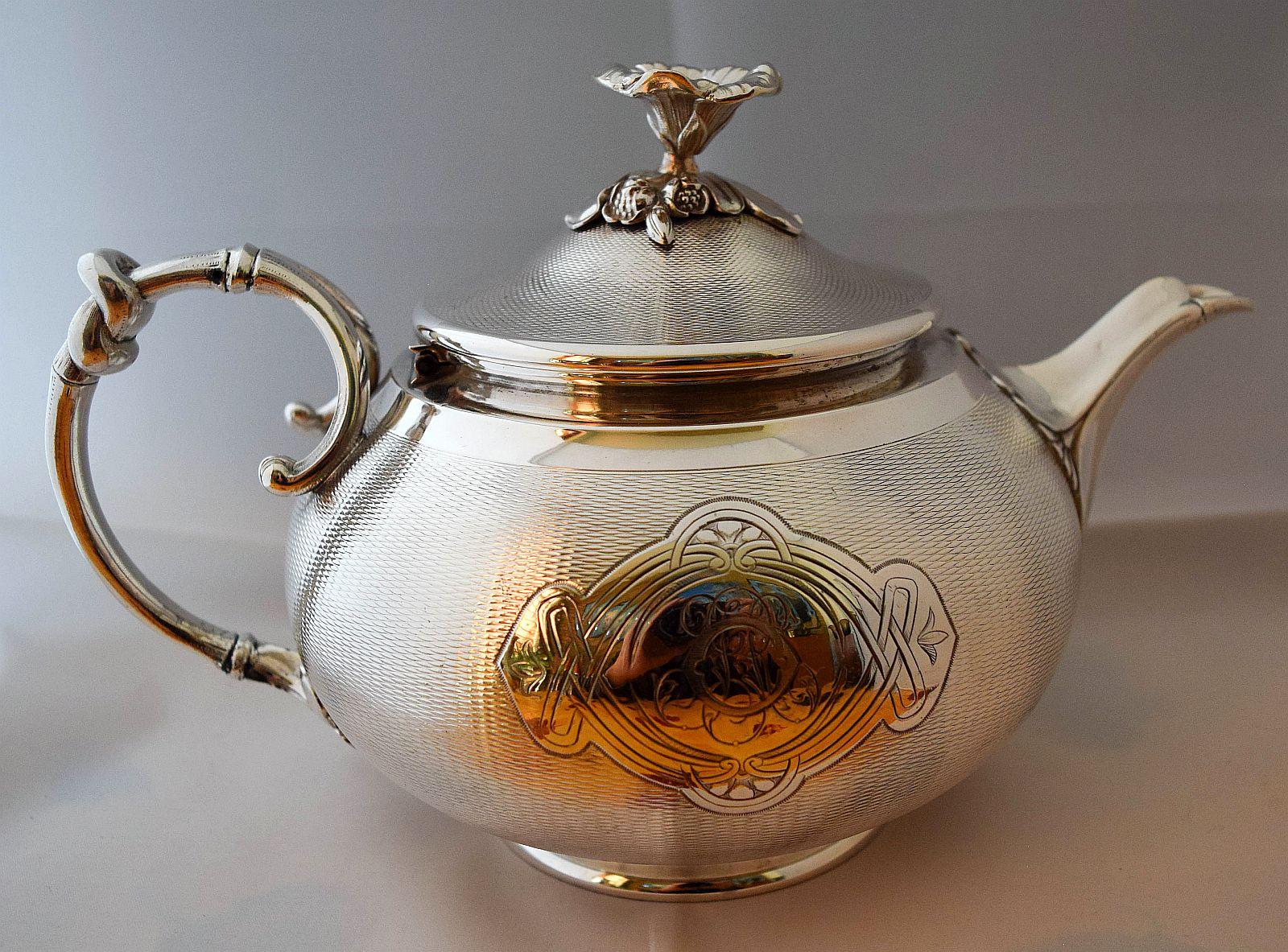 Christofle Antique 19th Century Guilloche 1890's Grand Tea set.Rare beauty For Sale 9