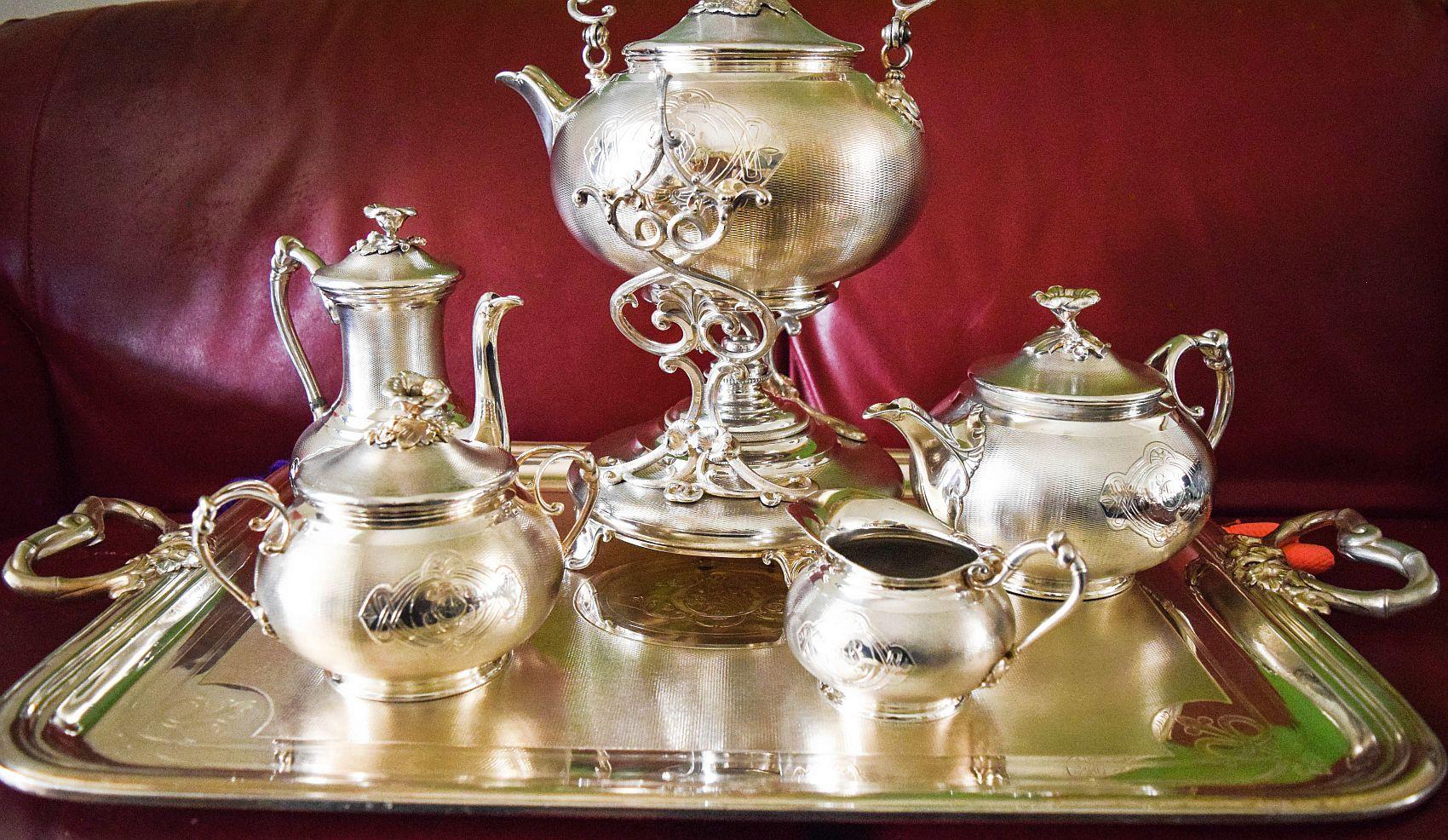 Women's or Men's Christofle Antique 19th Century Guilloche 1890's Grand Tea set.Rare beauty For Sale