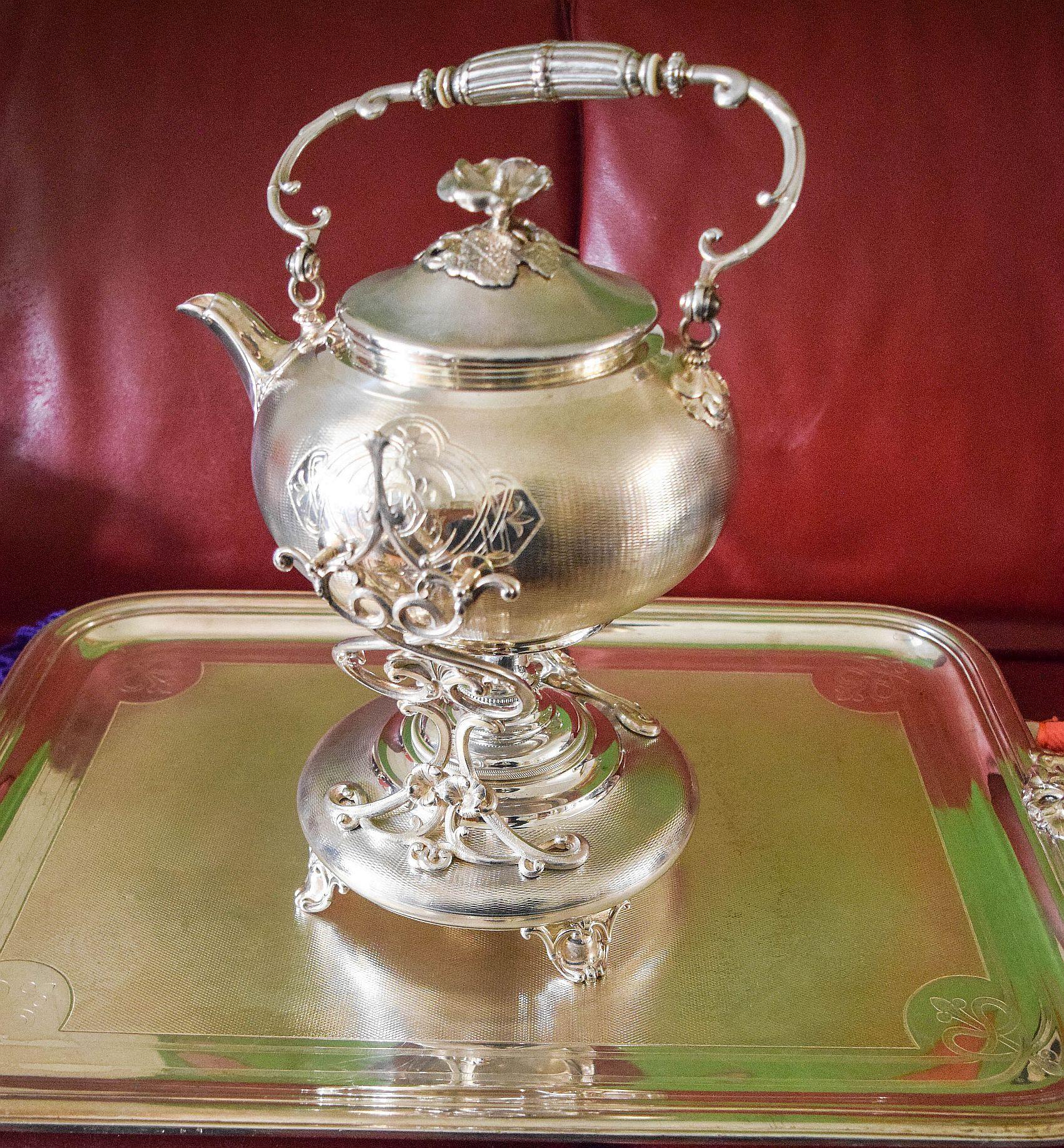 Christofle Antique 19th Century Guilloche 1890's Grand Tea set.Rare beauty For Sale 2