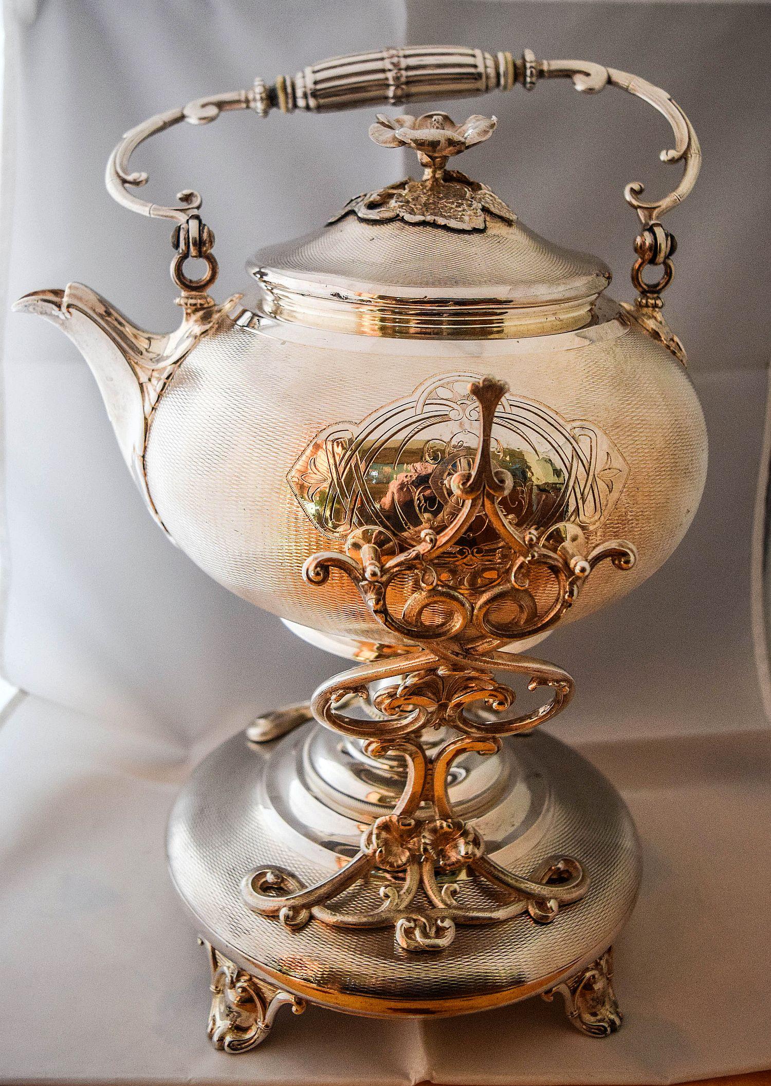 Christofle Antique 19th Century Guilloche 1890's Grand Tea set.Rare beauty For Sale 2