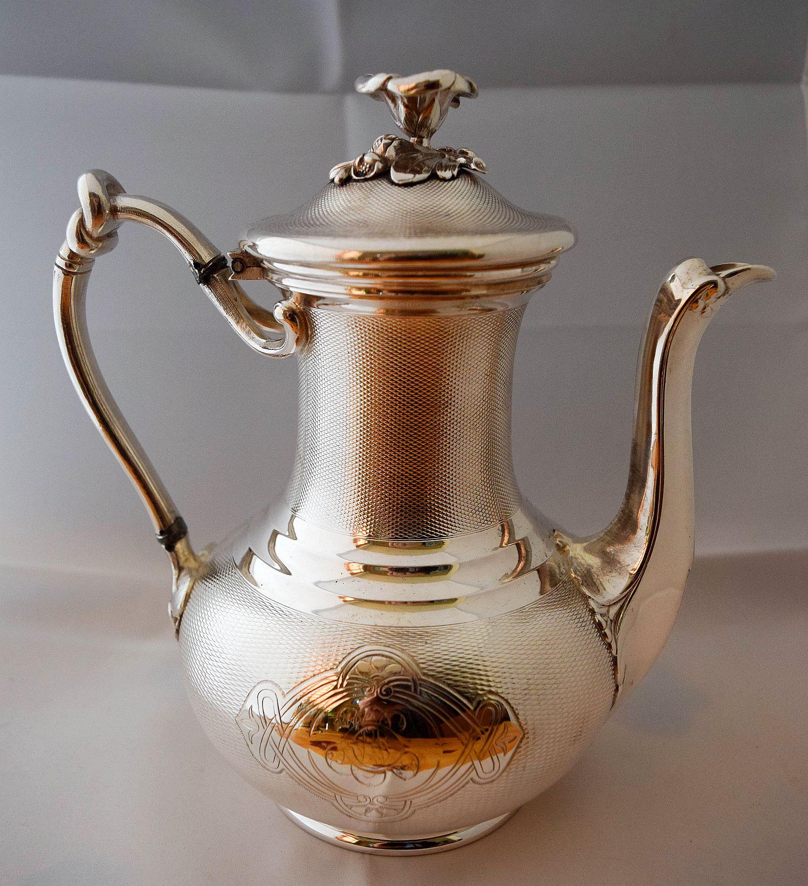 Christofle Antique 19th Century Guilloche 1890's Grand Tea set.Rare beauty For Sale 3