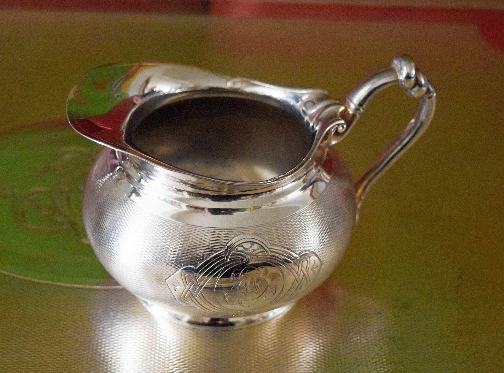 Christofle Antique 19th Century Guilloche 1890's Grand Tea set.Rare beauty For Sale 5