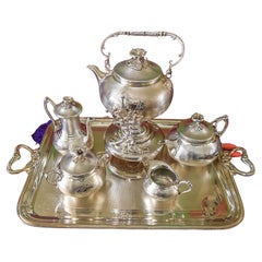 Christofle Used 19th Century Guilloche 1890's Grand Tea set.Rare beauty