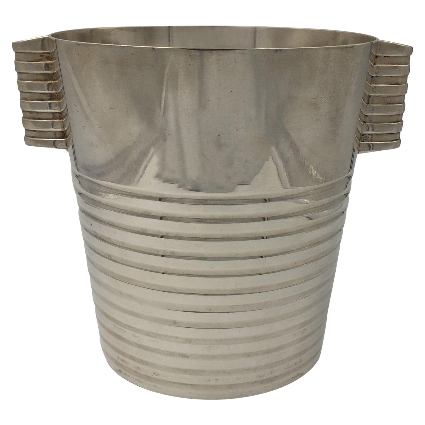 Christofle Art Deco Champagne Bucket 'Ondulations' design Luc Lanel 20th For Sale