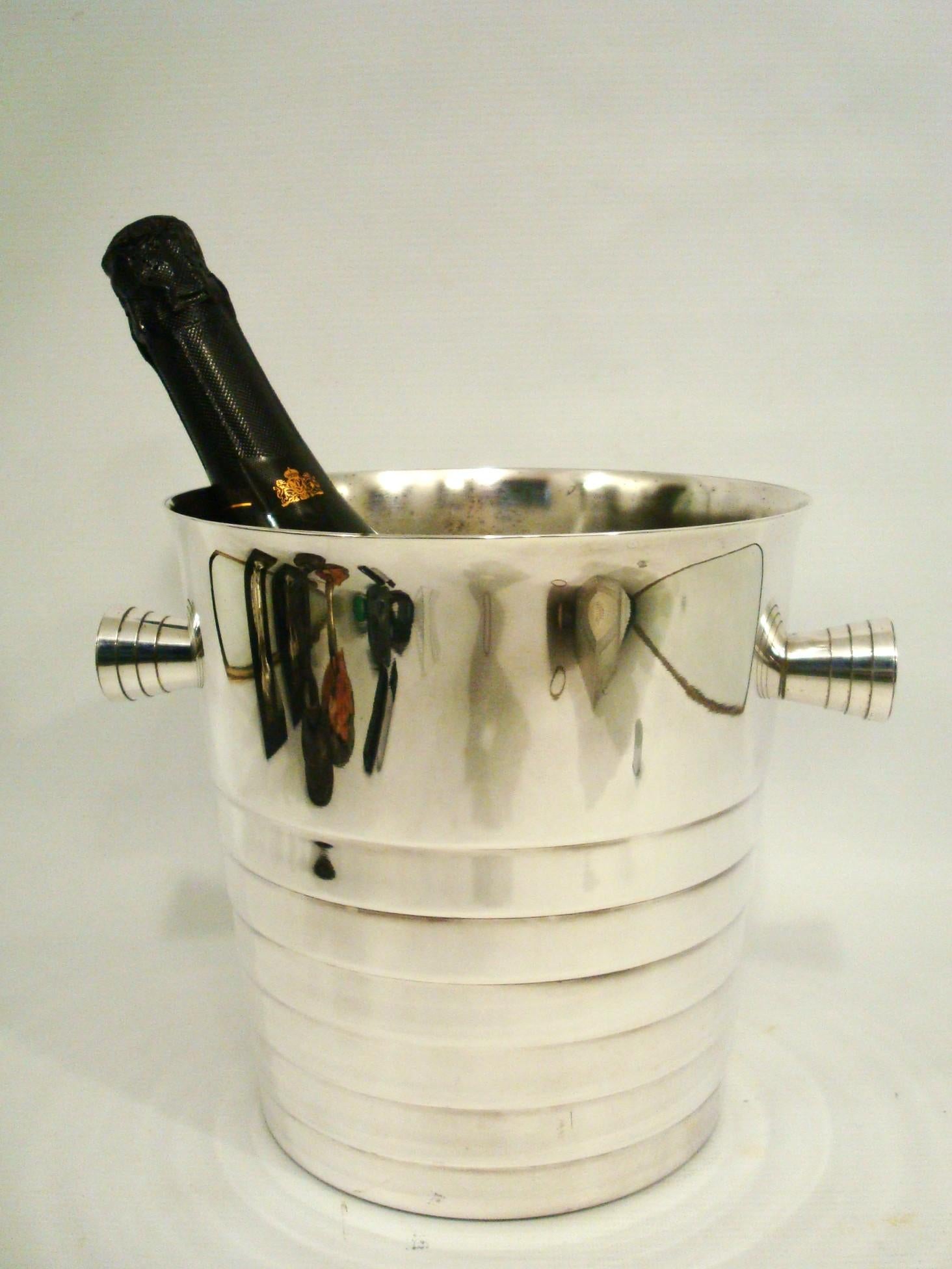 Christofle Art Deco Design Champagner, Weinkühler, Frankreich, 1980er Jahre (Metall) im Angebot