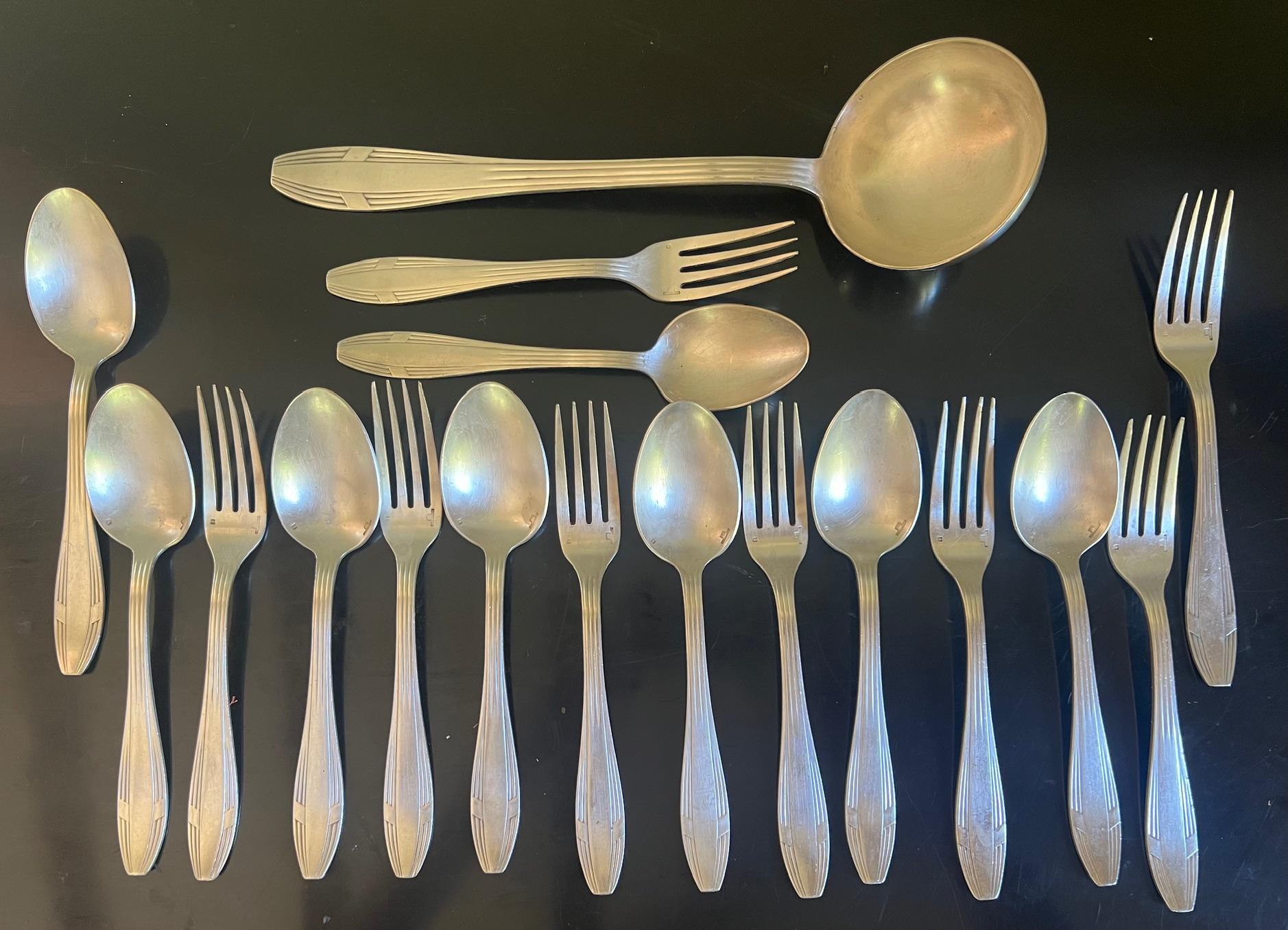 Christofle Art Deco Hotel Silver Flatware Set & Ladle, c. 1930's 4