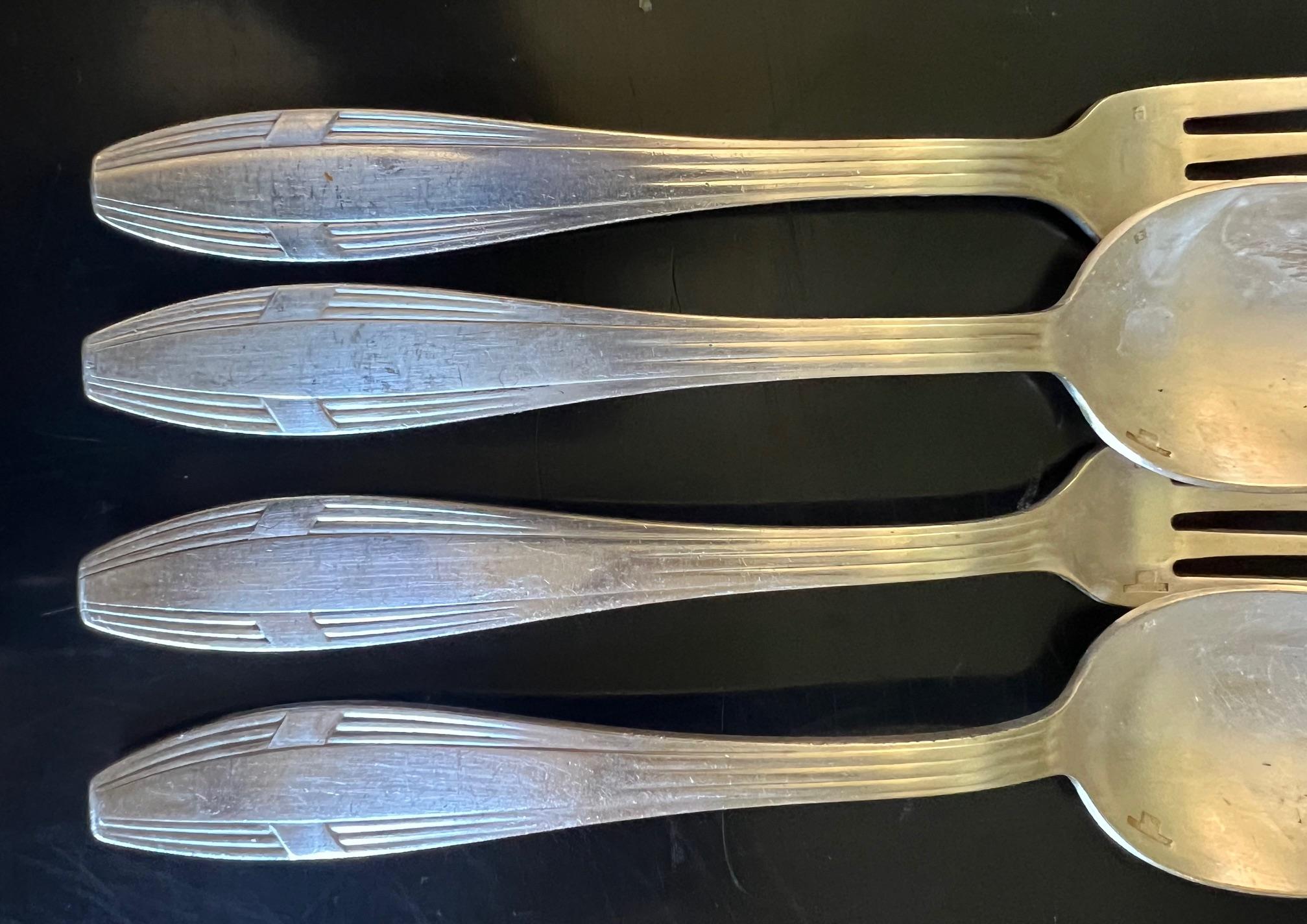 Christofle Art Deco Hotel Silver Flatware Set & Ladle, c. 1930's 5
