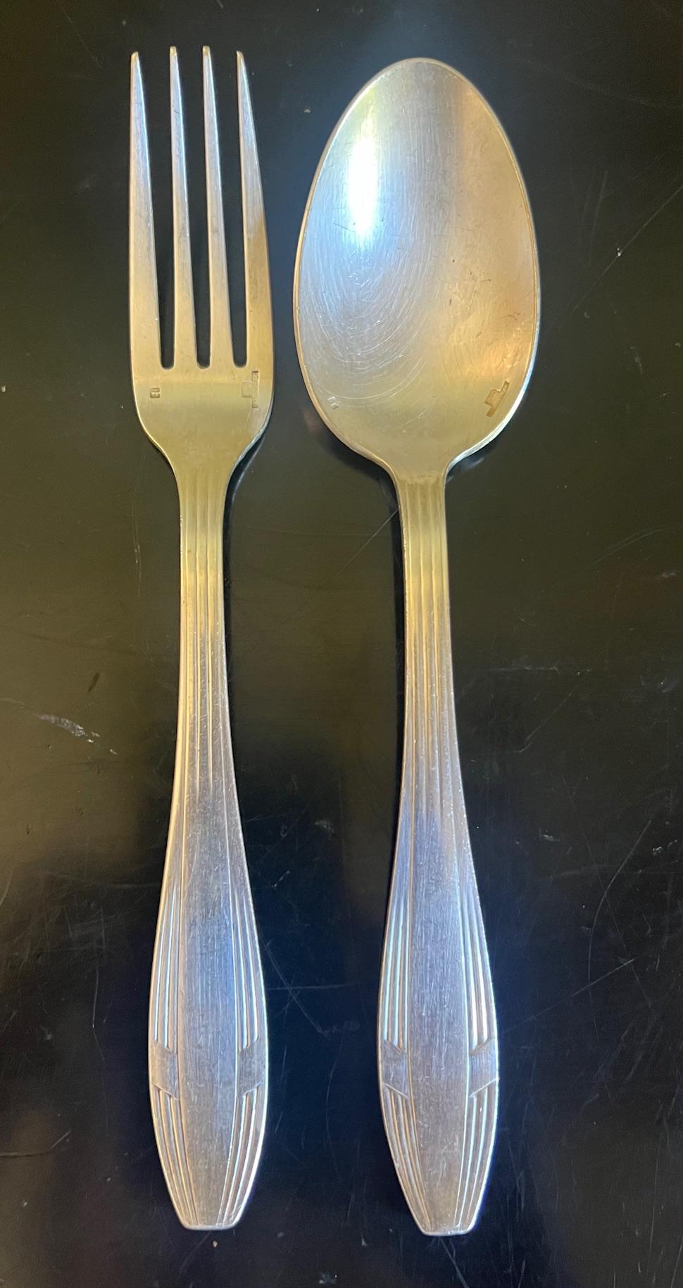 Christofle Art Deco Hotel Silver Flatware Set & Ladle, c. 1930's 6