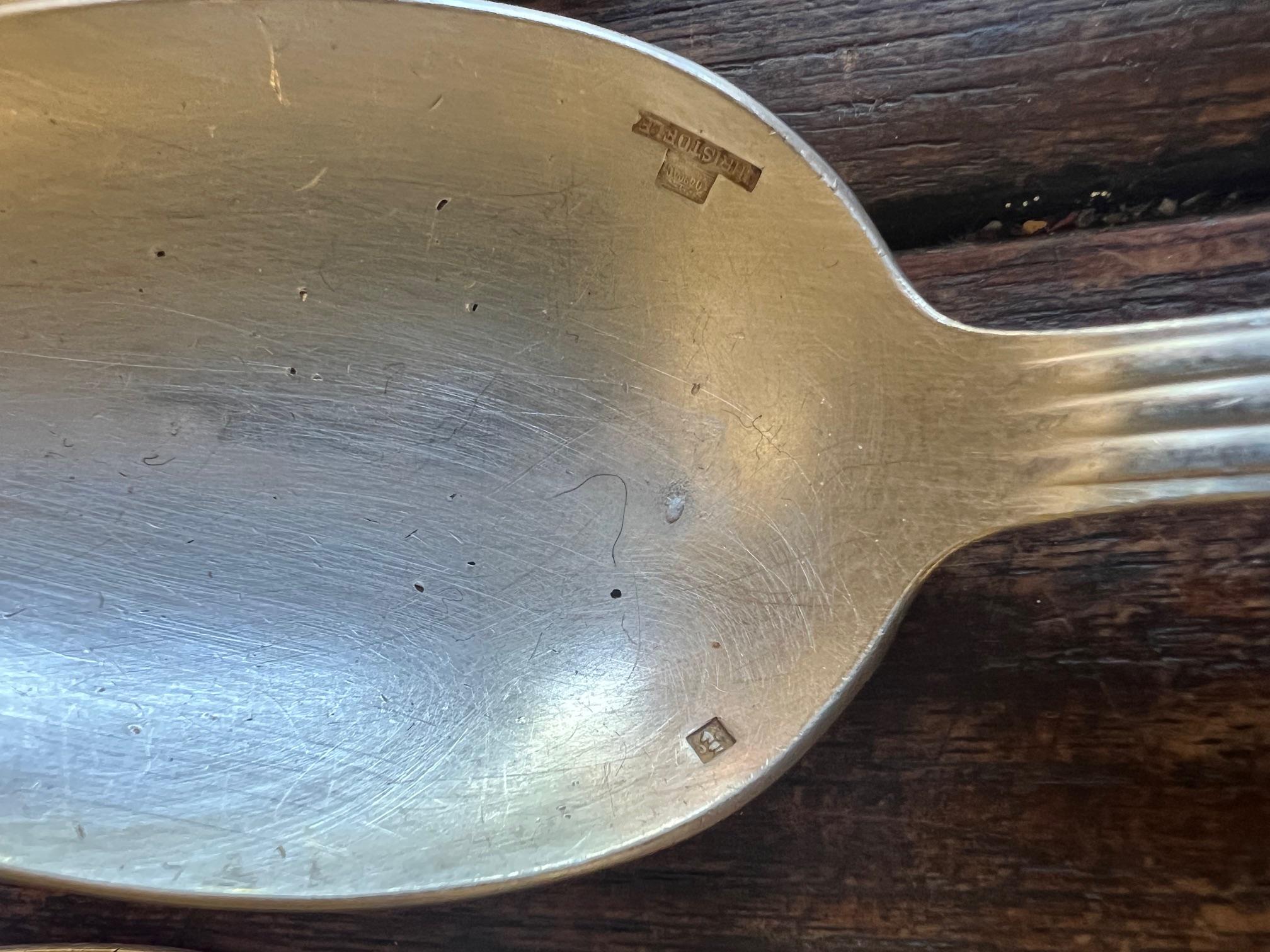 Christofle Art Deco Hotel Silver Flatware Set & Ladle, c. 1930's 7