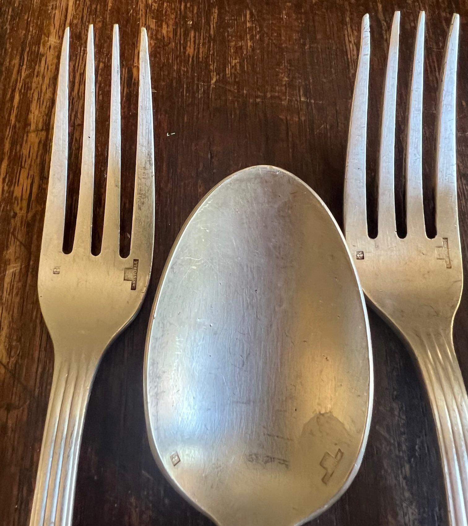 Christofle Art Deco Hotel Silver Flatware Set & Ladle, c. 1930's 8