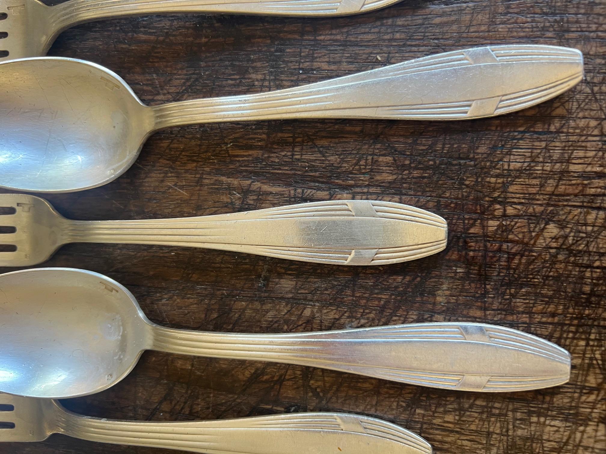 Christofle Art Deco Hotel Silver Flatware Set & Ladle, c. 1930's 10