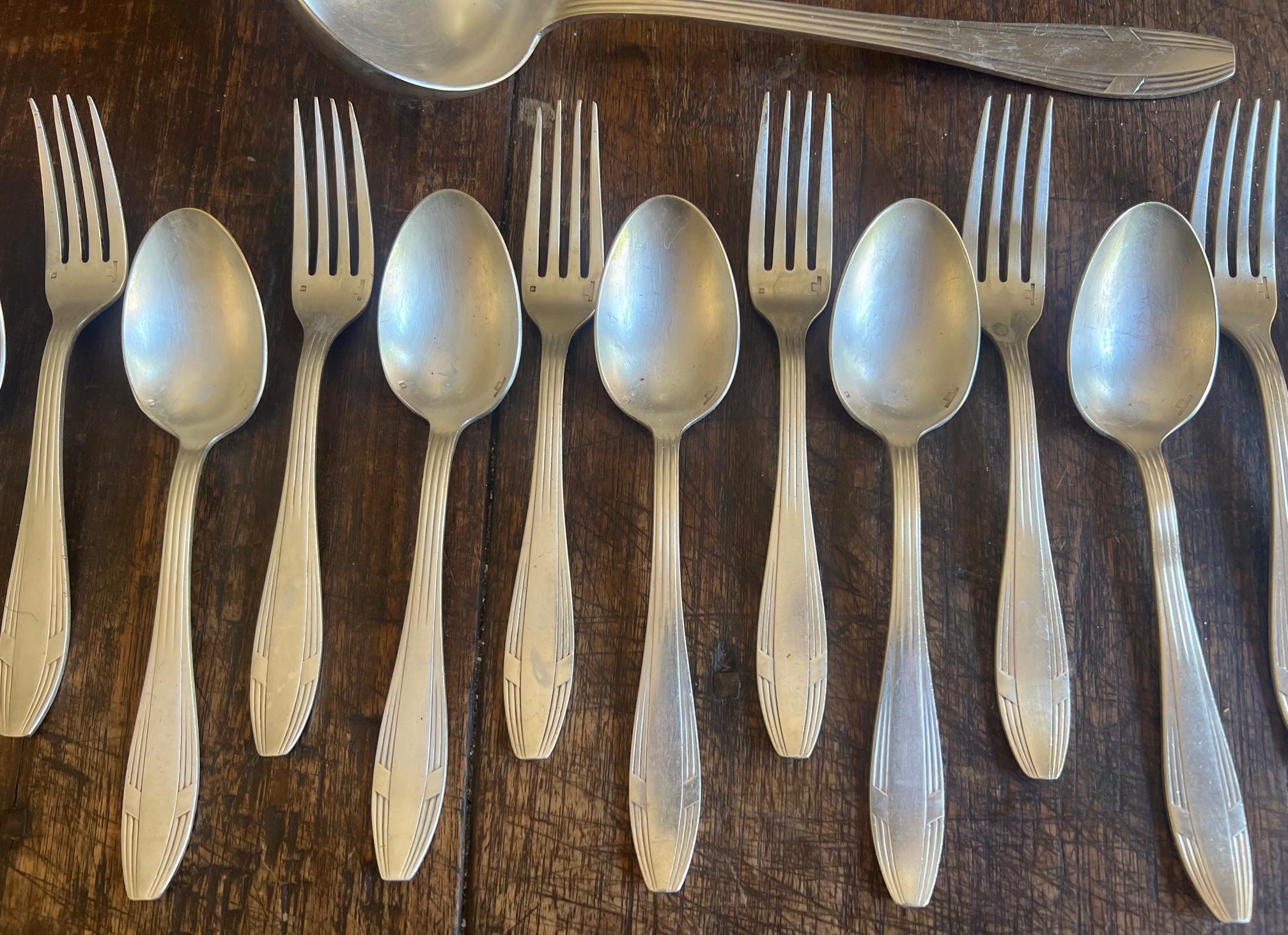 Christofle Art Deco Hotel Silver Flatware Set & Ladle, c. 1930's 12