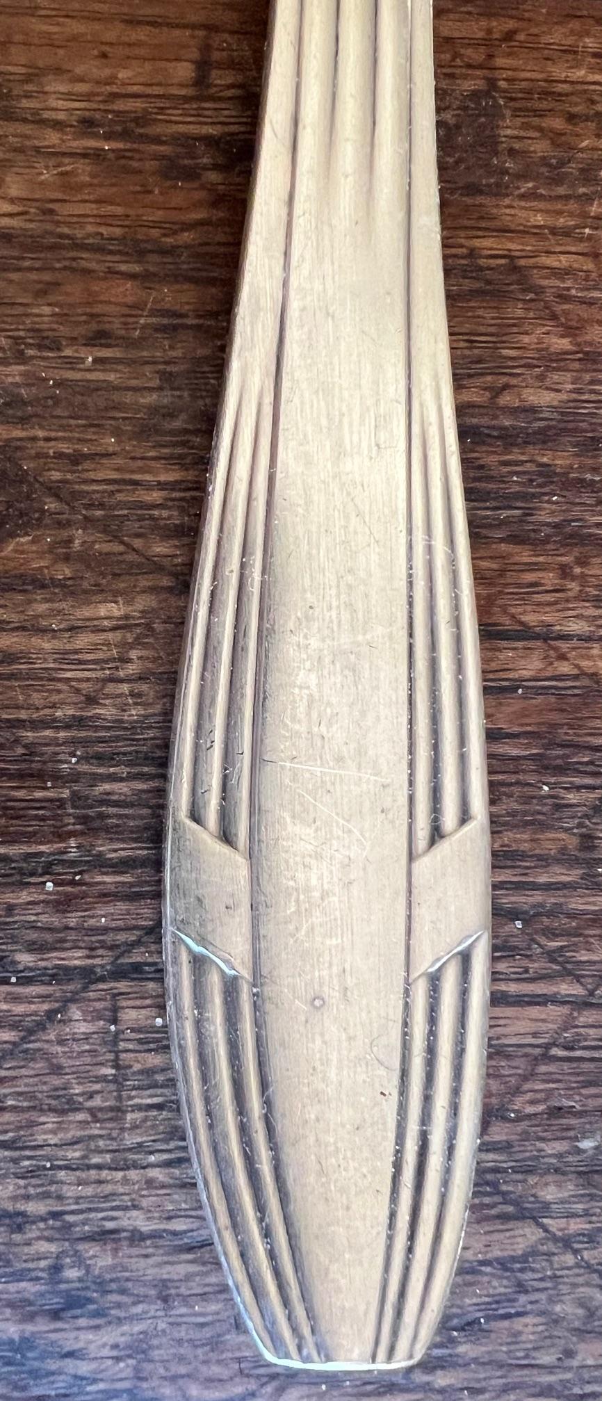 Hotel silver flatware set of 17 pieces made in the late 1930's in France by Christofle.  Classic clean lines of the Art Deco period and the Christofle stamps on each piece.

Spoon: 8 tall x 1.75 wide
Fork: 8 tall x 1 wide
Ladle: 12.75 x 3.6 wide