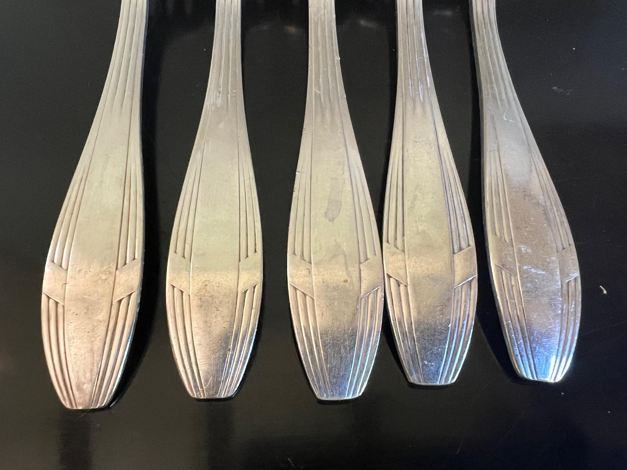 Cast Christofle Art Deco Hotel Silver Flatware Set & Ladle, c. 1930's
