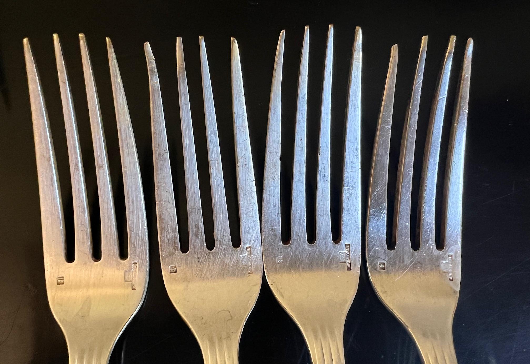 Silver Plate Christofle Art Deco Hotel Silver Flatware Set & Ladle, c. 1930's