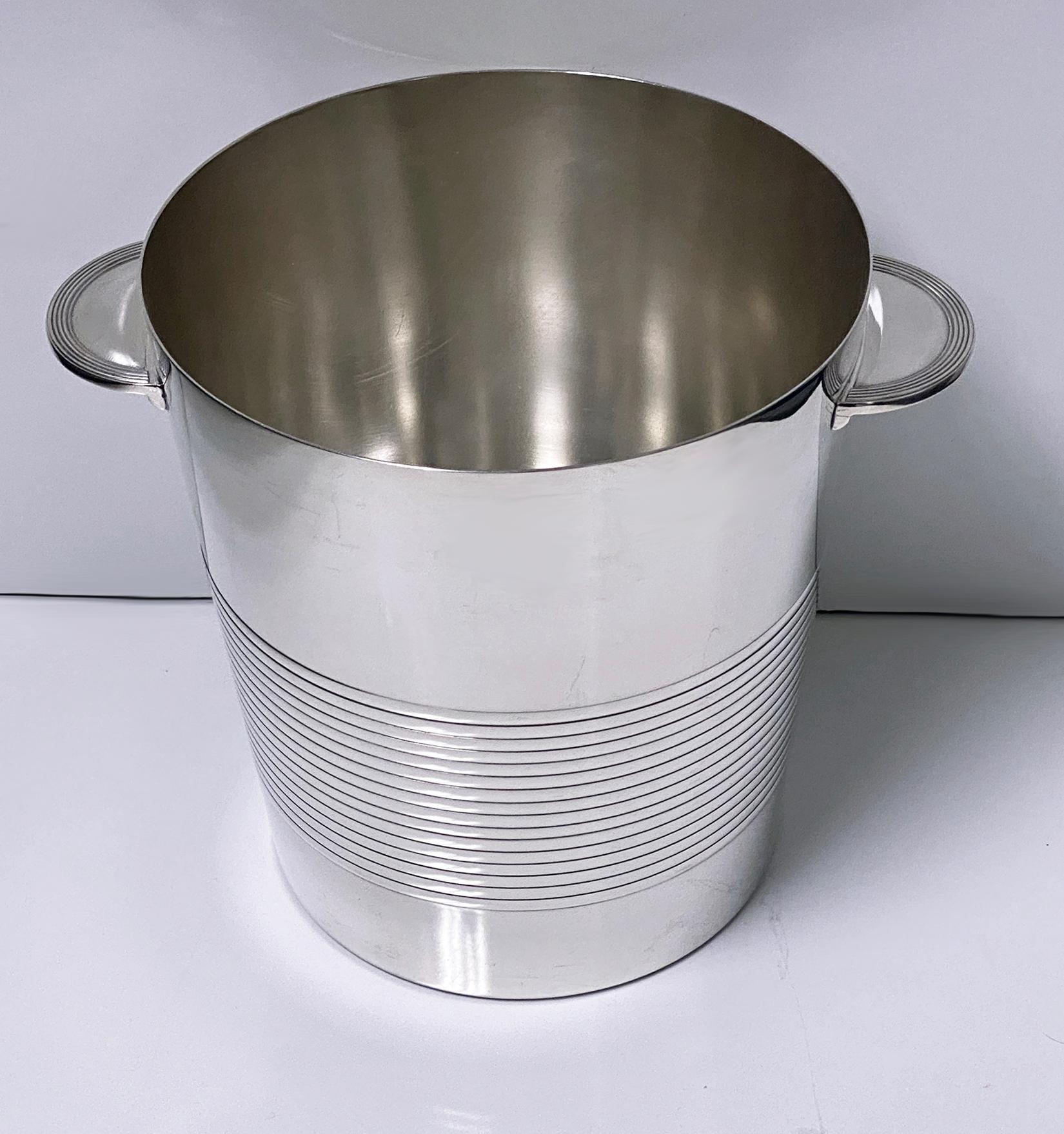 French Christofle Art Deco Luc Lanel Silver plate Wine Bucket Cooler, C.1950