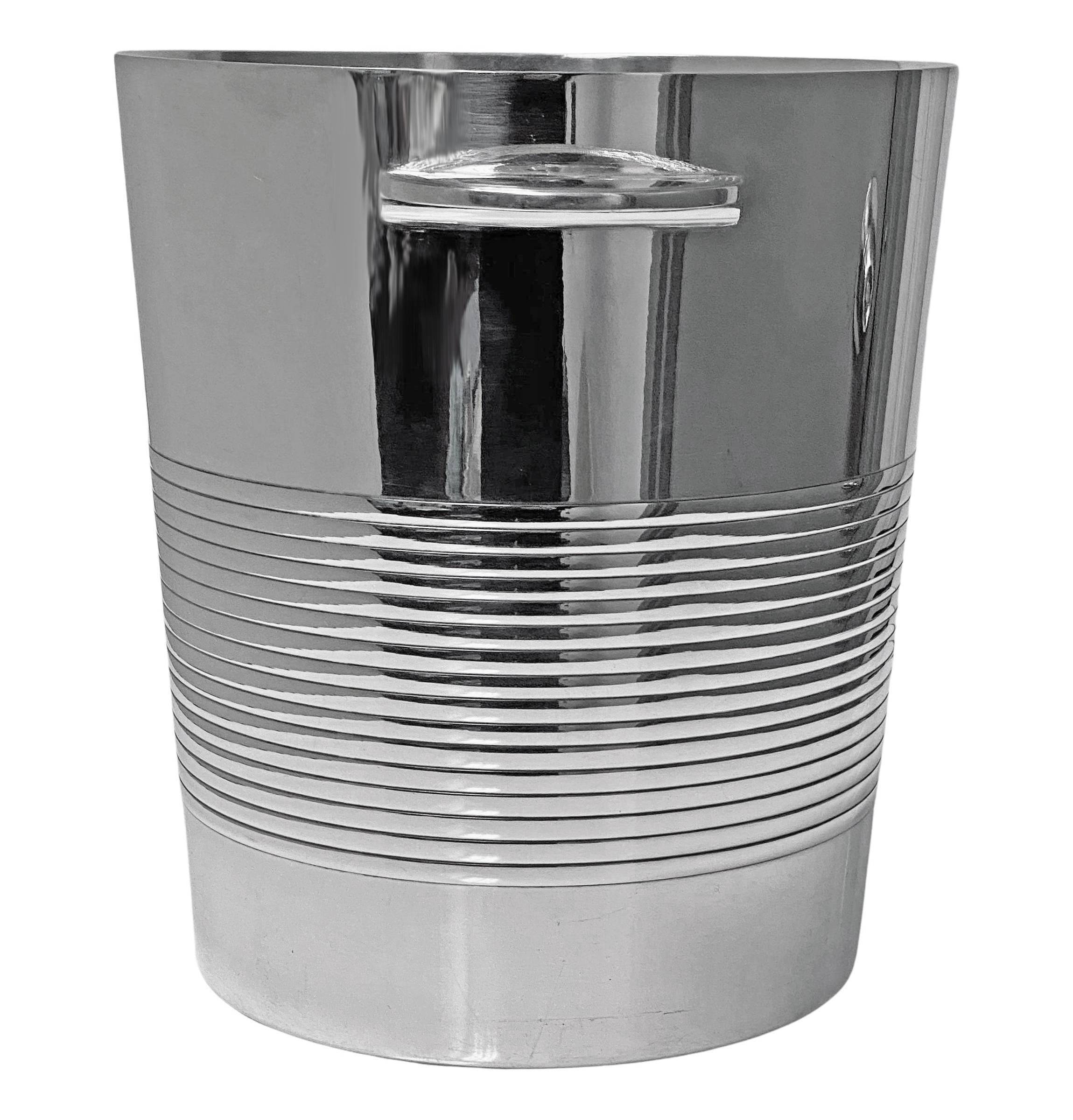 Christofle Art Deco Luc Lanel Silver plate Wine Bucket Cooler, C.1950 In Good Condition In Toronto, Ontario