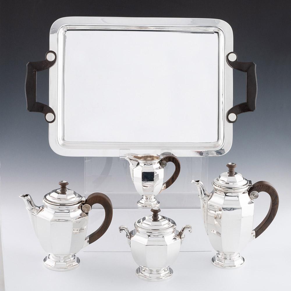 French Christofle Art Deco Silver Plated Tea Set Post-1935