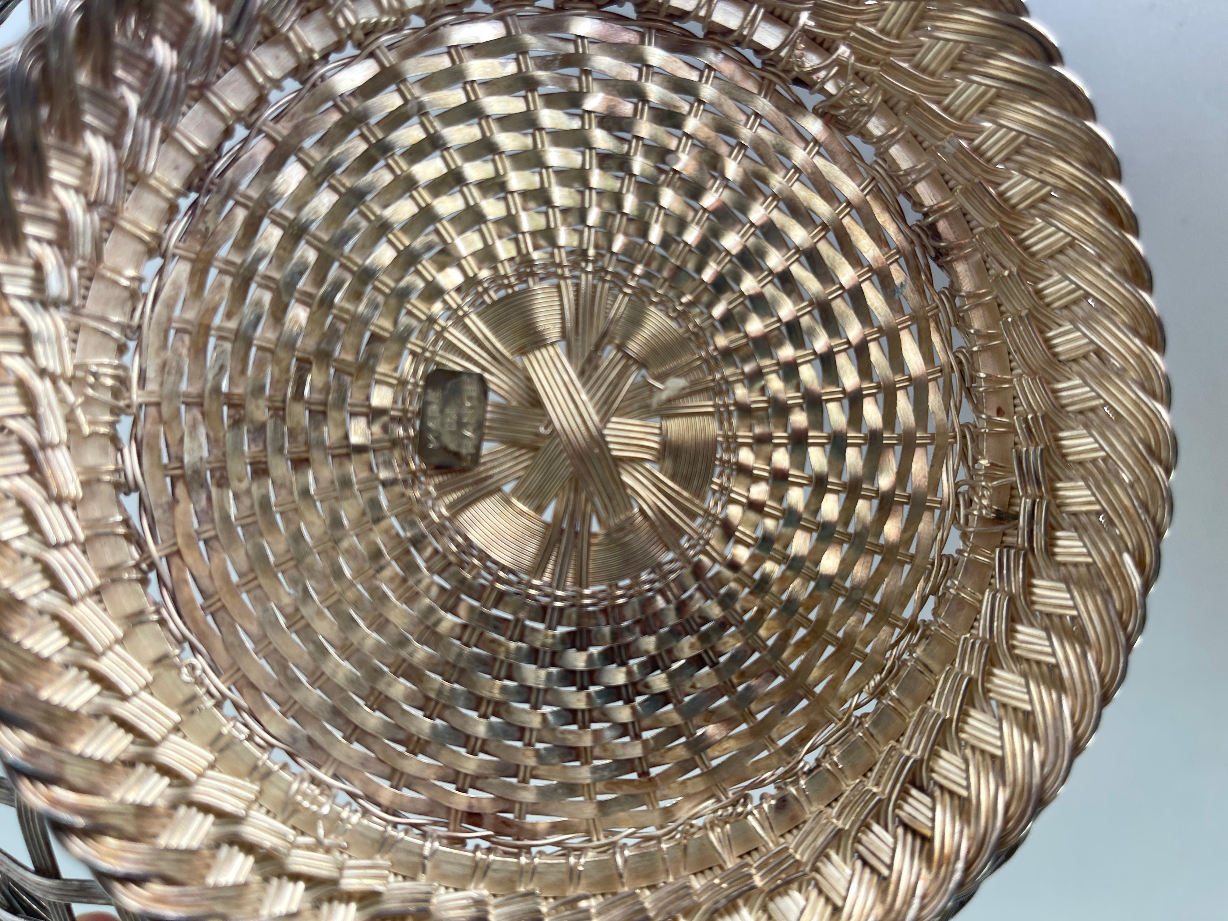Christofle Attributed  Silver Plated Woven Metal Serving Basket Made in France 2