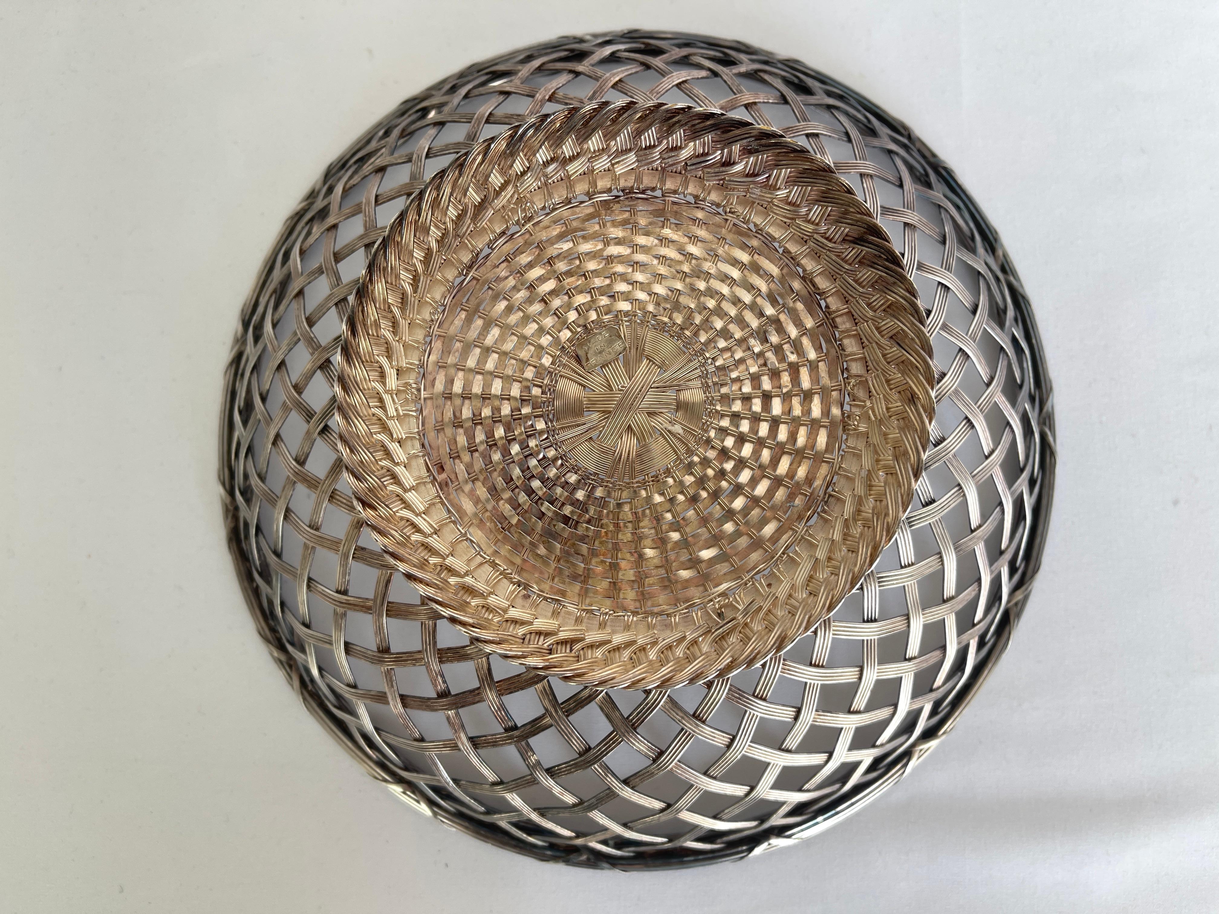 Christofle Attributed  Silver Plated Woven Metal Serving Basket Made in France 1