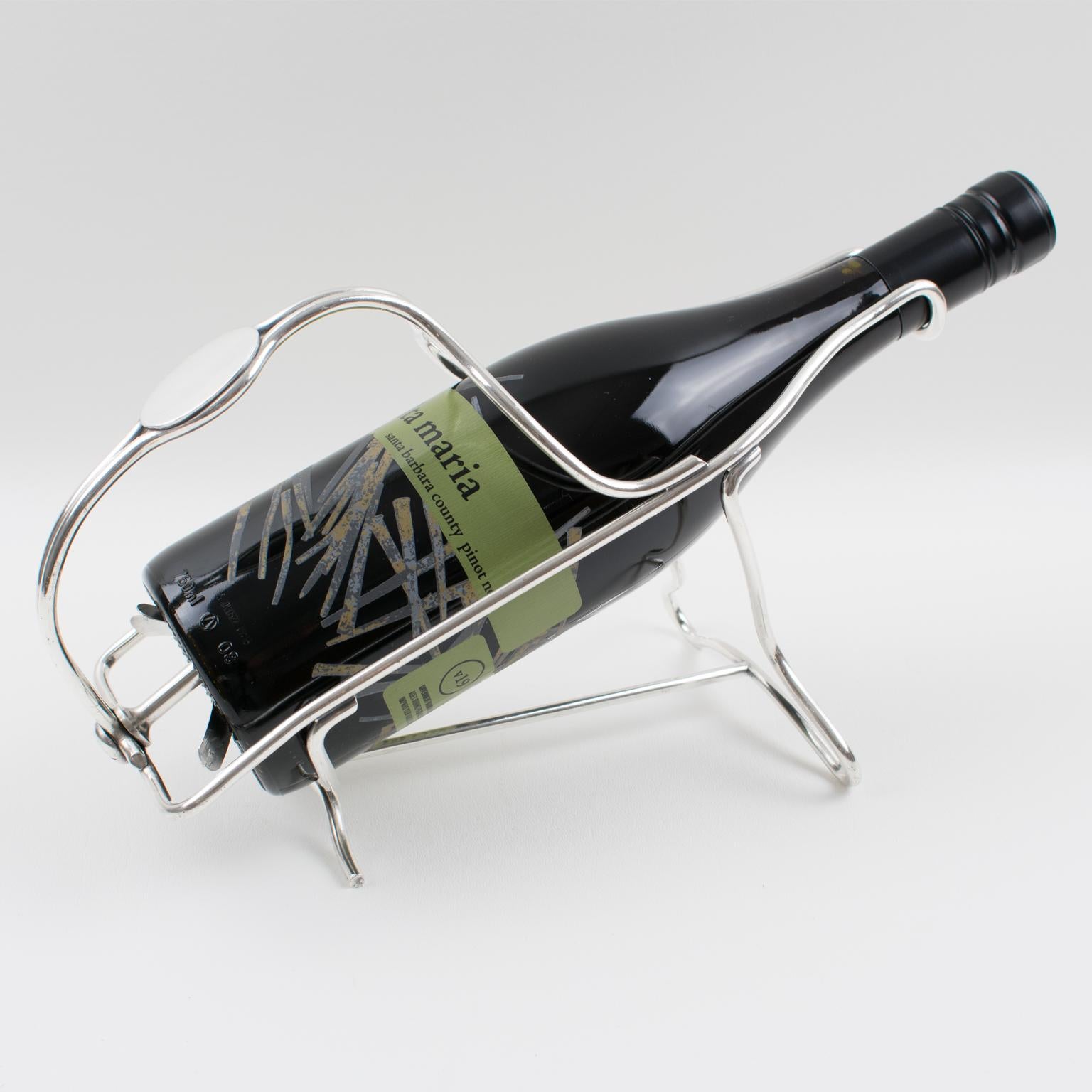Art Deco Christofle Barware Silver Plate Bottle Holder Wine Pourer Server For Sale