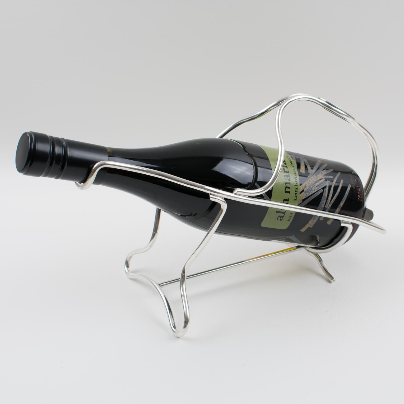 Christofle Barware Silver Plate Bottle Holder Wine Pourer Server In Excellent Condition For Sale In Atlanta, GA
