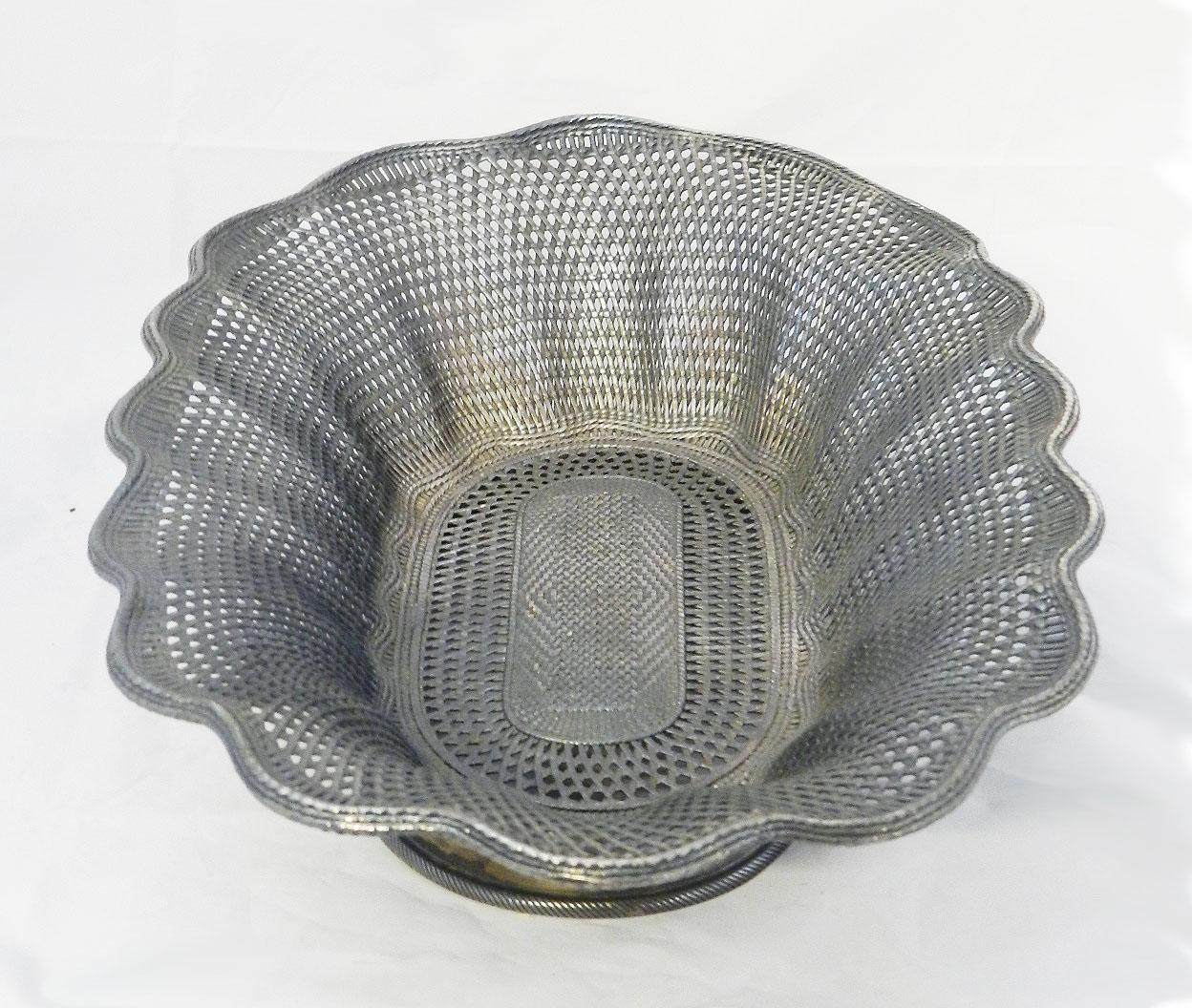 Belle Époque Christofle Basket Weave Bowl Centerpiece Server Fruit Bread Silver Plate