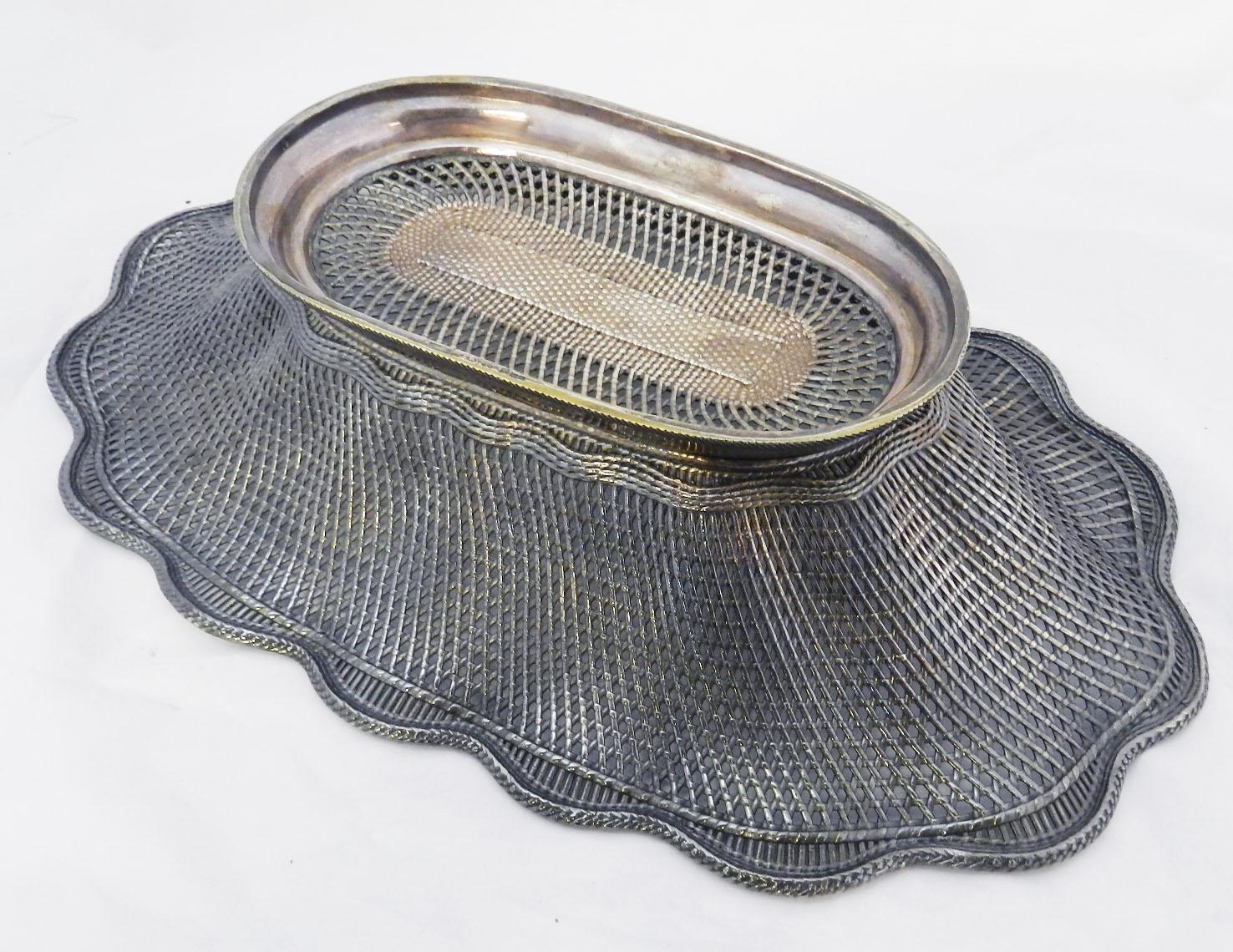 Late 19th Century Christofle Basket Weave Bowl Centerpiece Server Fruit Bread Silver Plate