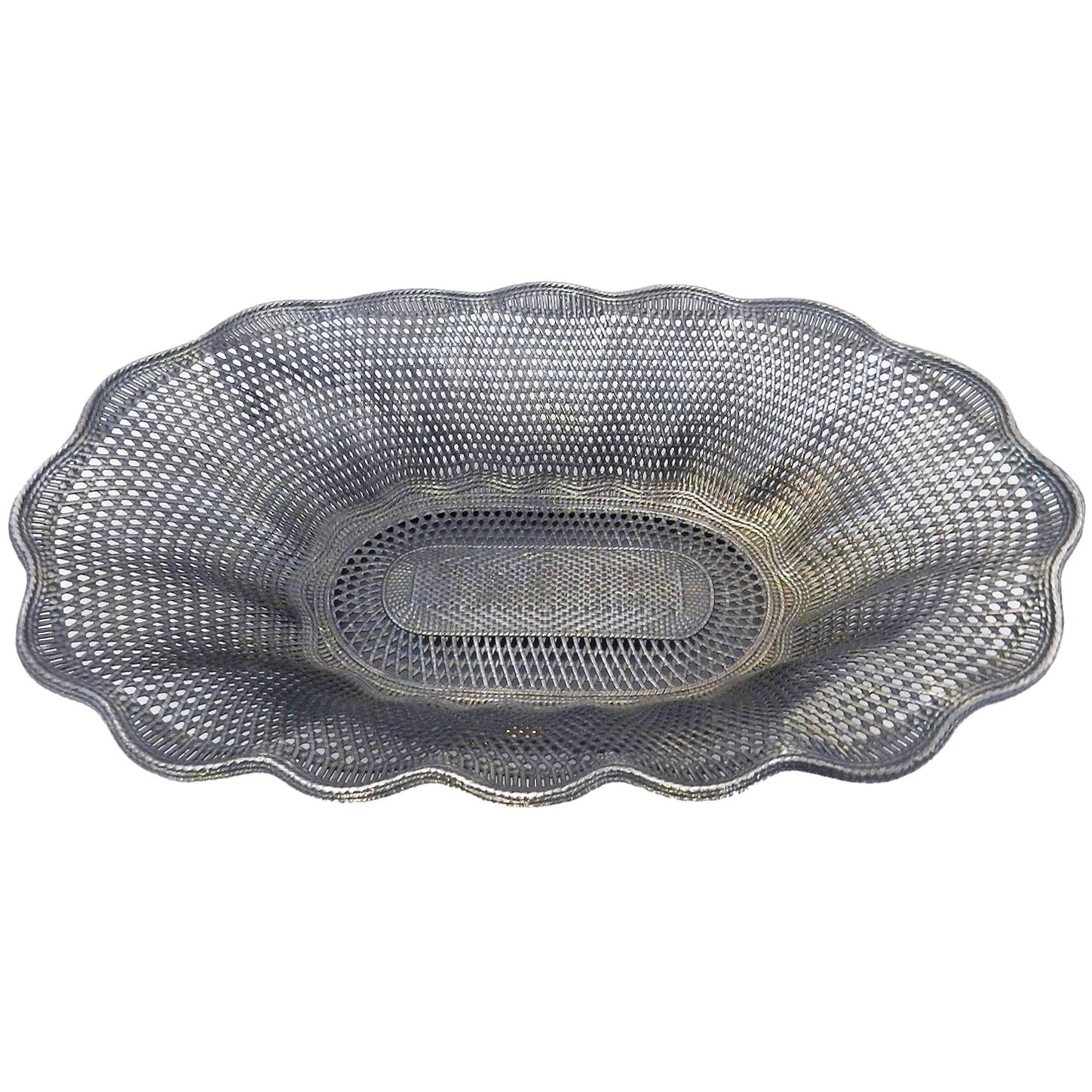 Christofle Basket Weave Bowl Centerpiece Server Fruit Bread Silver Plate